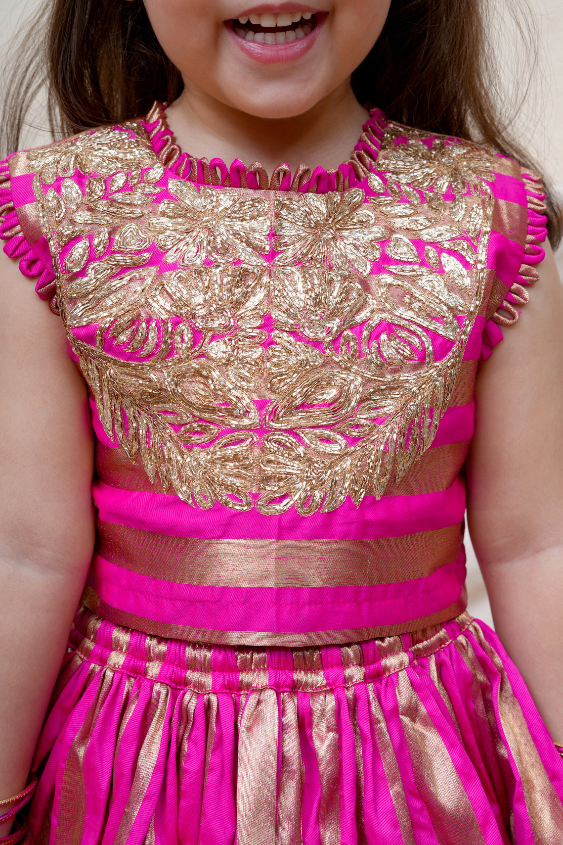 Pink Gota Lace Embroidered Top and Ghaghra
