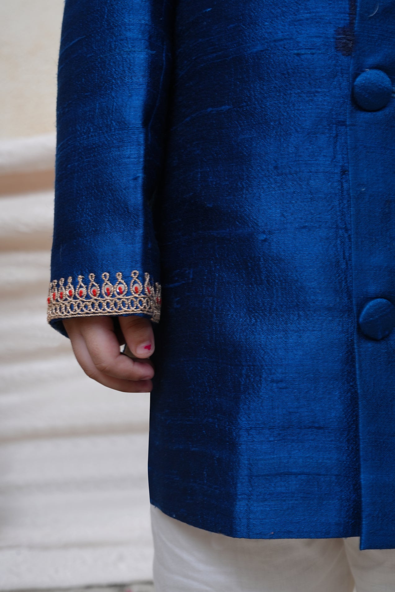 Royal Blue Thread Embroidered Sherwani Set