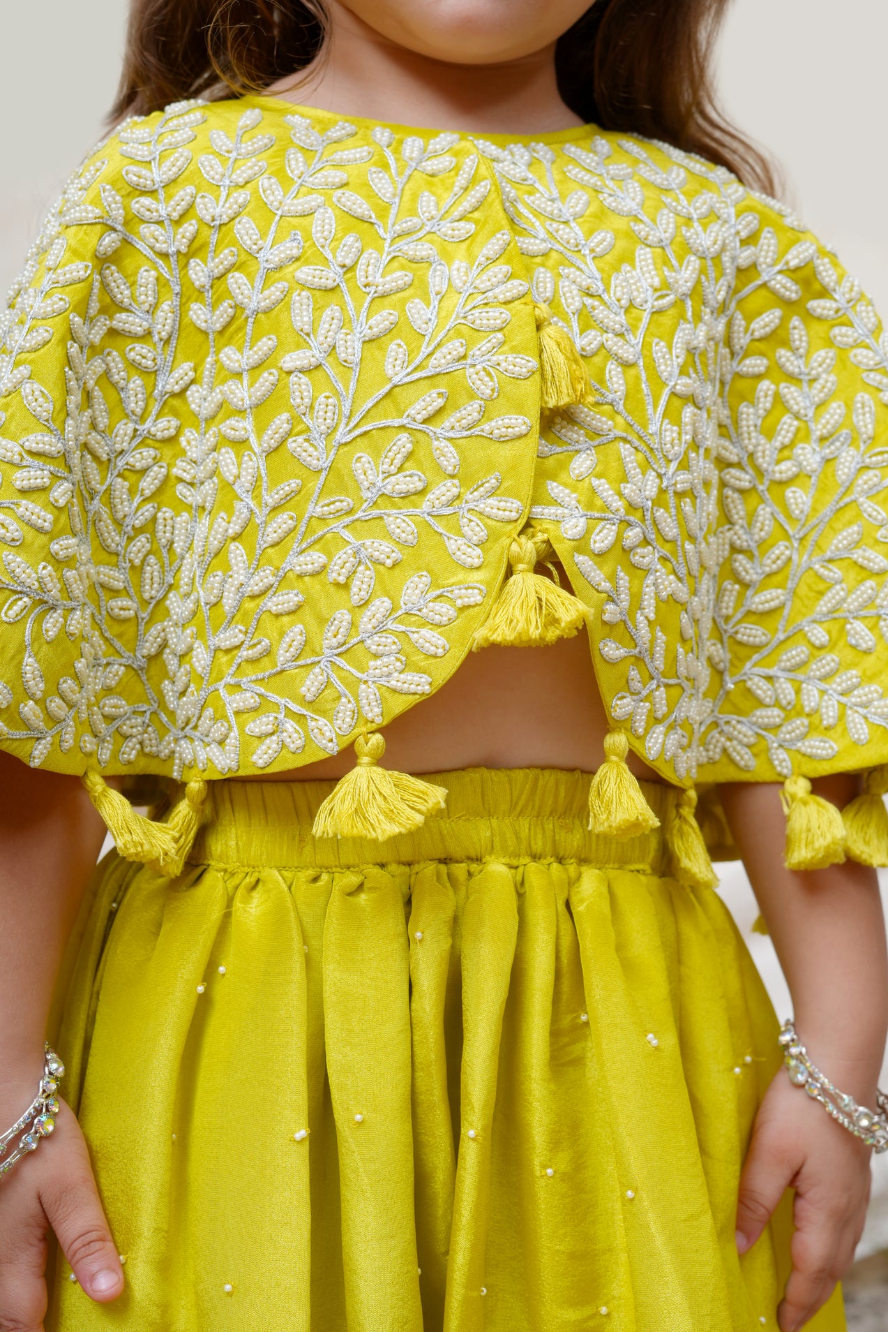 Lime Green Moti Jaal Poncho Top and Flare Pant