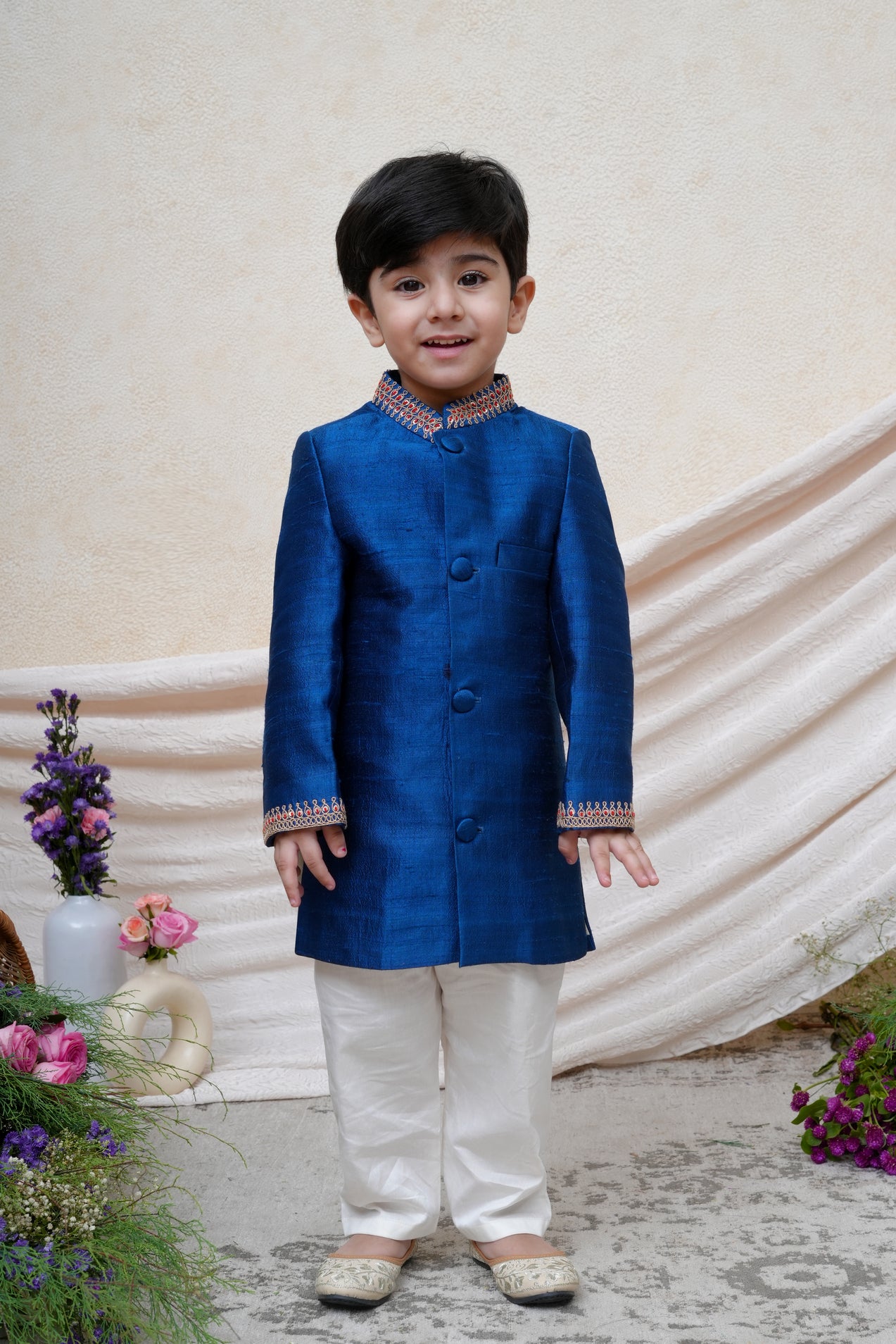 Royal Blue Thread Embroidered Sherwani Set