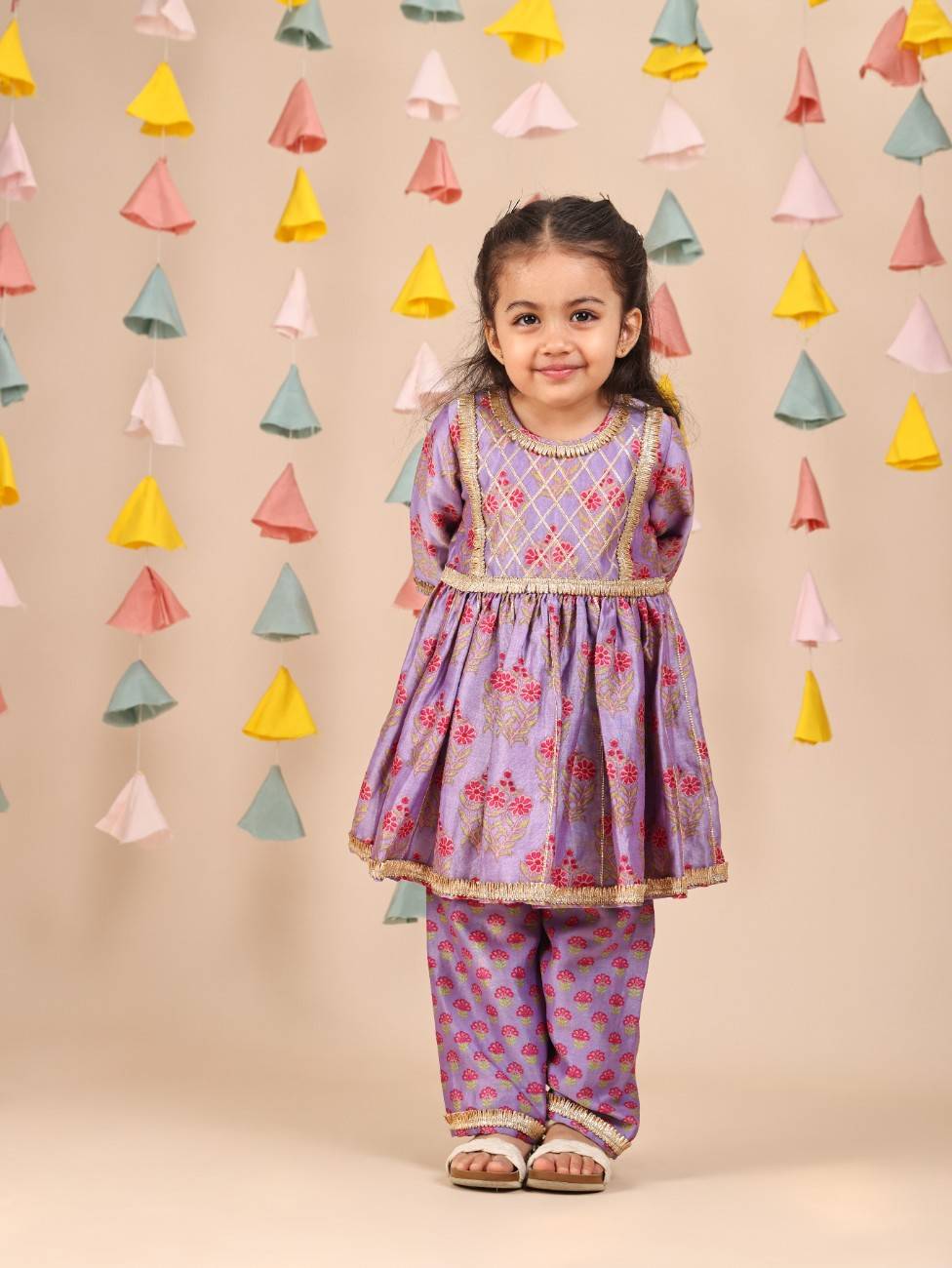 Lavender Printed lace Peplum and Printed Pant