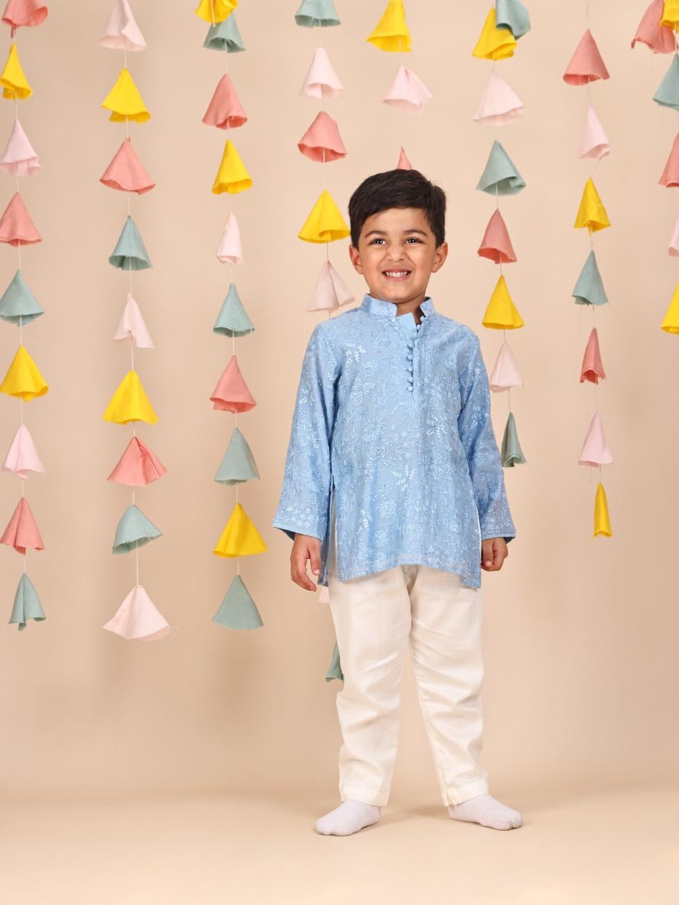 Blue Lakhnavi Kurta and Pant