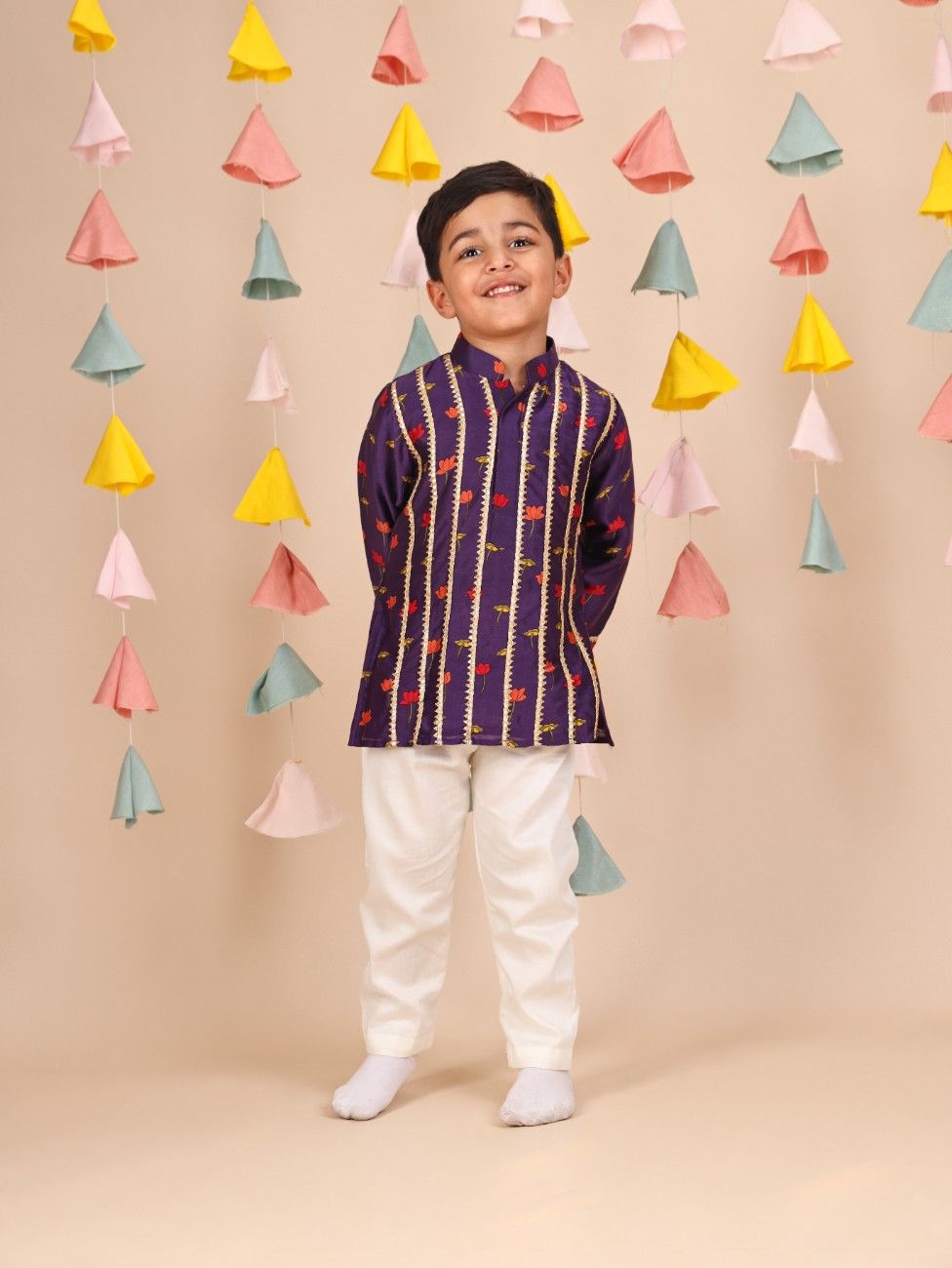 Purple Lotus Printed Kurta with Pants