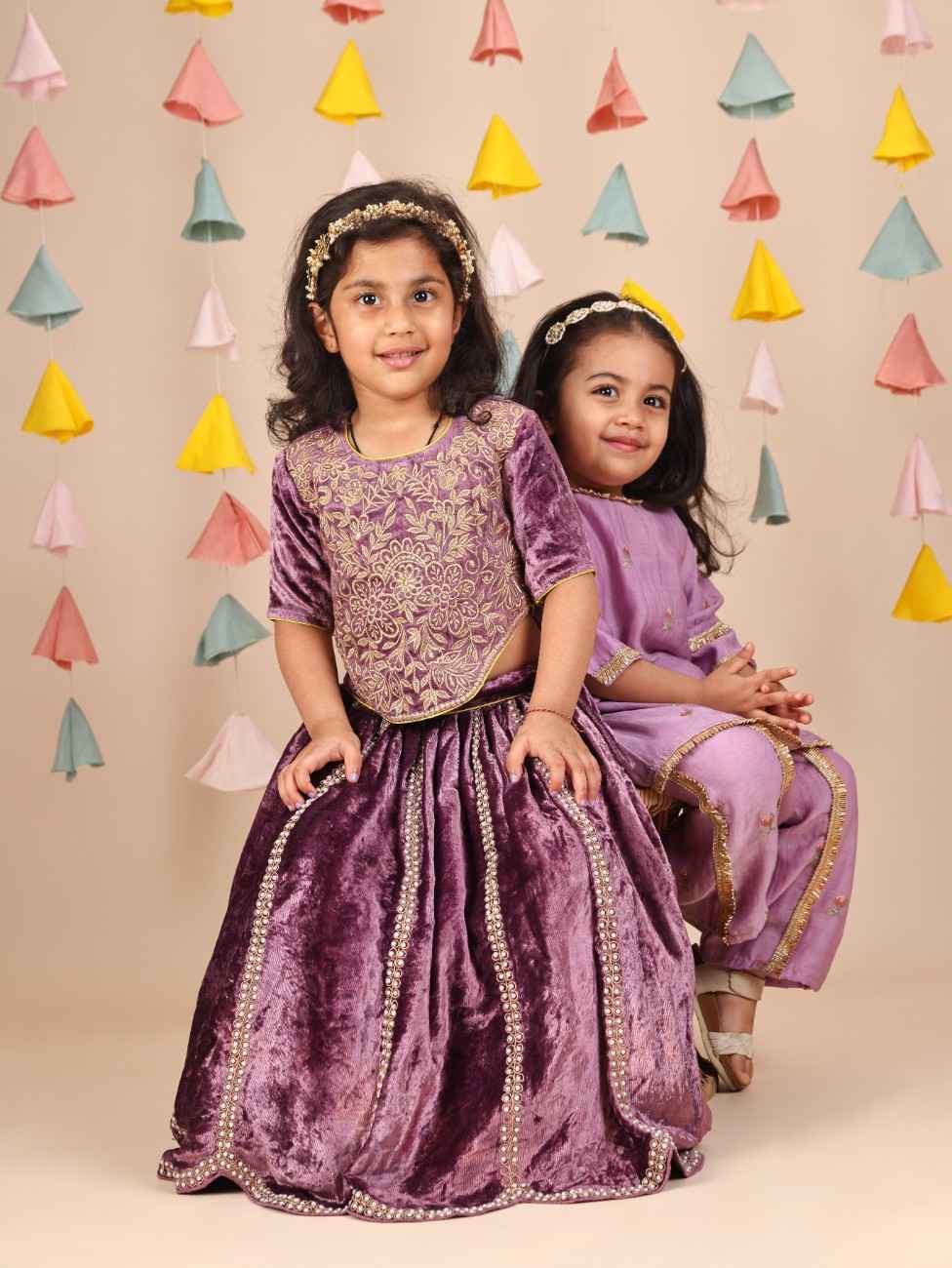 Purple Velvet Zari Top and Moti Velvet Ghagara