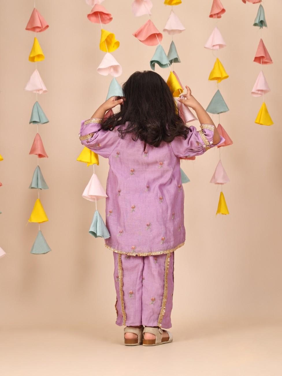 Lavender Cross Stitch Thread Embroidered Kurta and Straight Pant