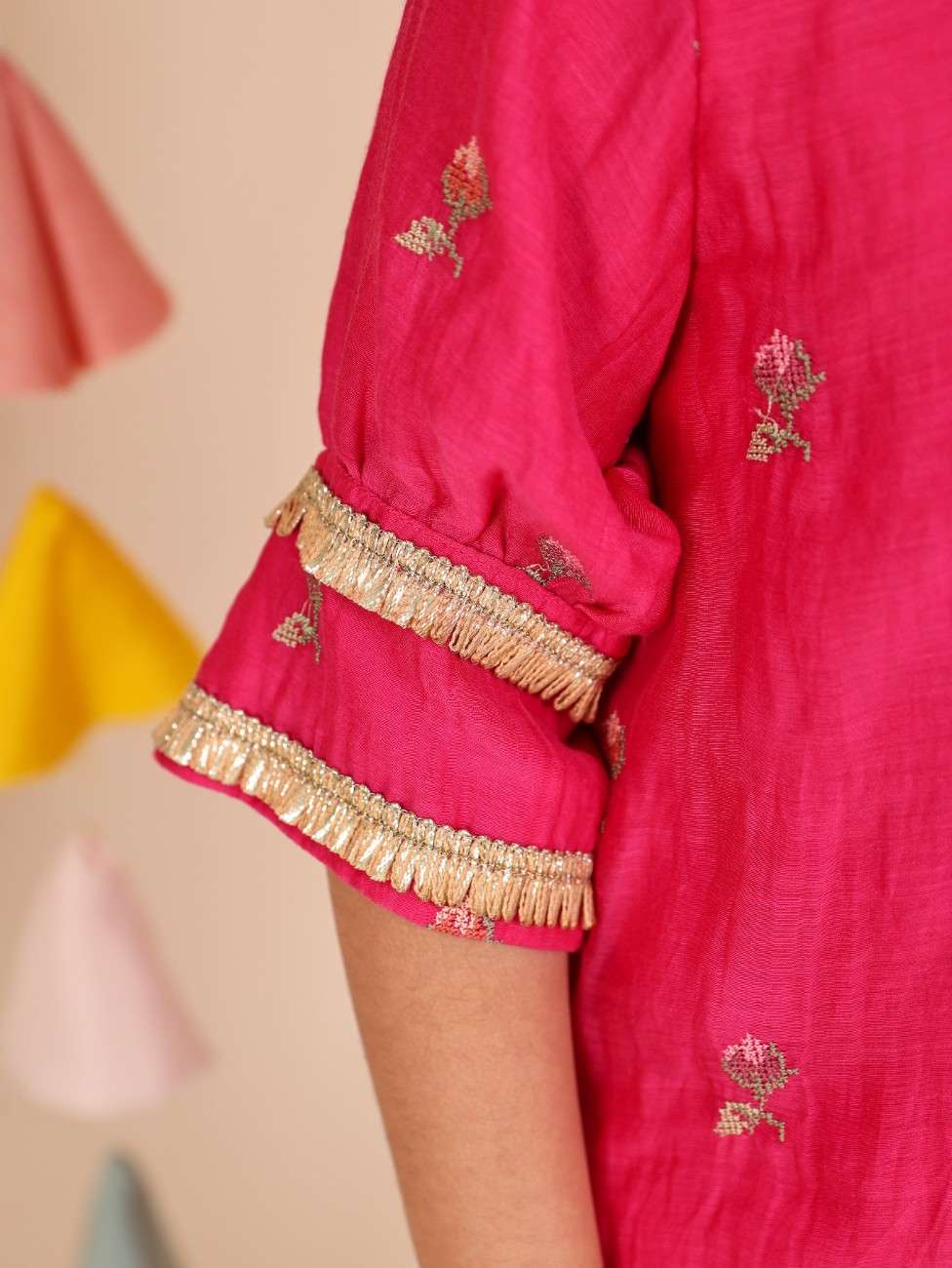 Rani Pink Cross Stitch Thread Embroidered Kurta and Straight Pant