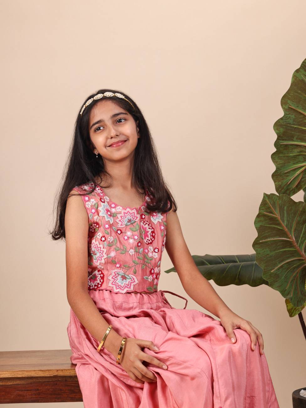 Onion Pink embroidered Top With Flare Pant