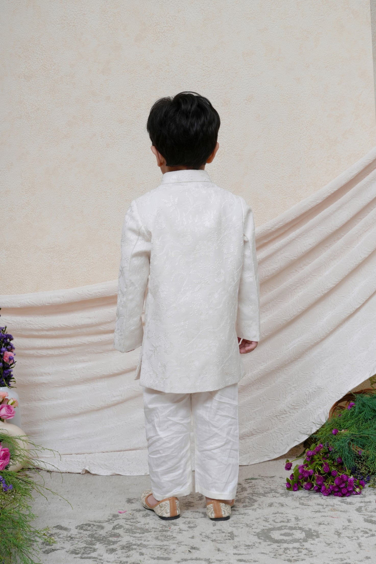 Cord Lion Embroidered Off White Kurta and Pant
