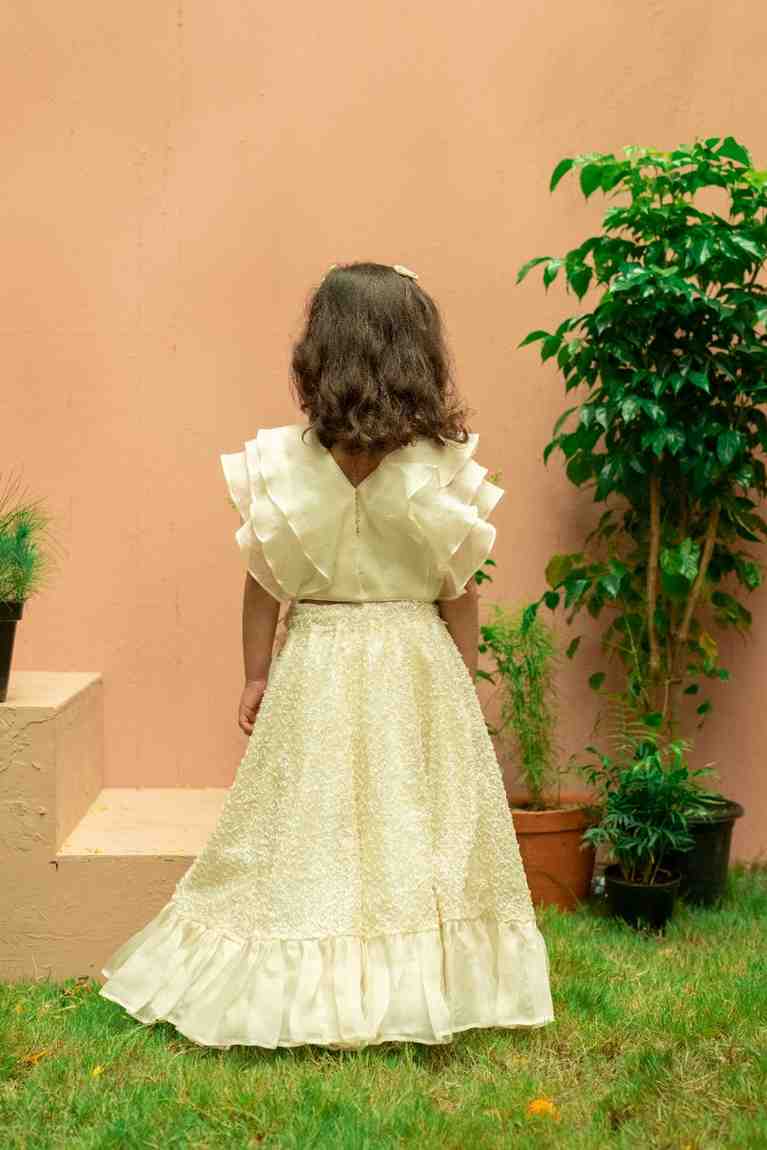 Off White Sequinned Ghaghra