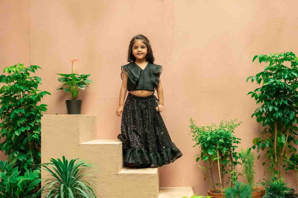 Black Sequinned Lehenga Set