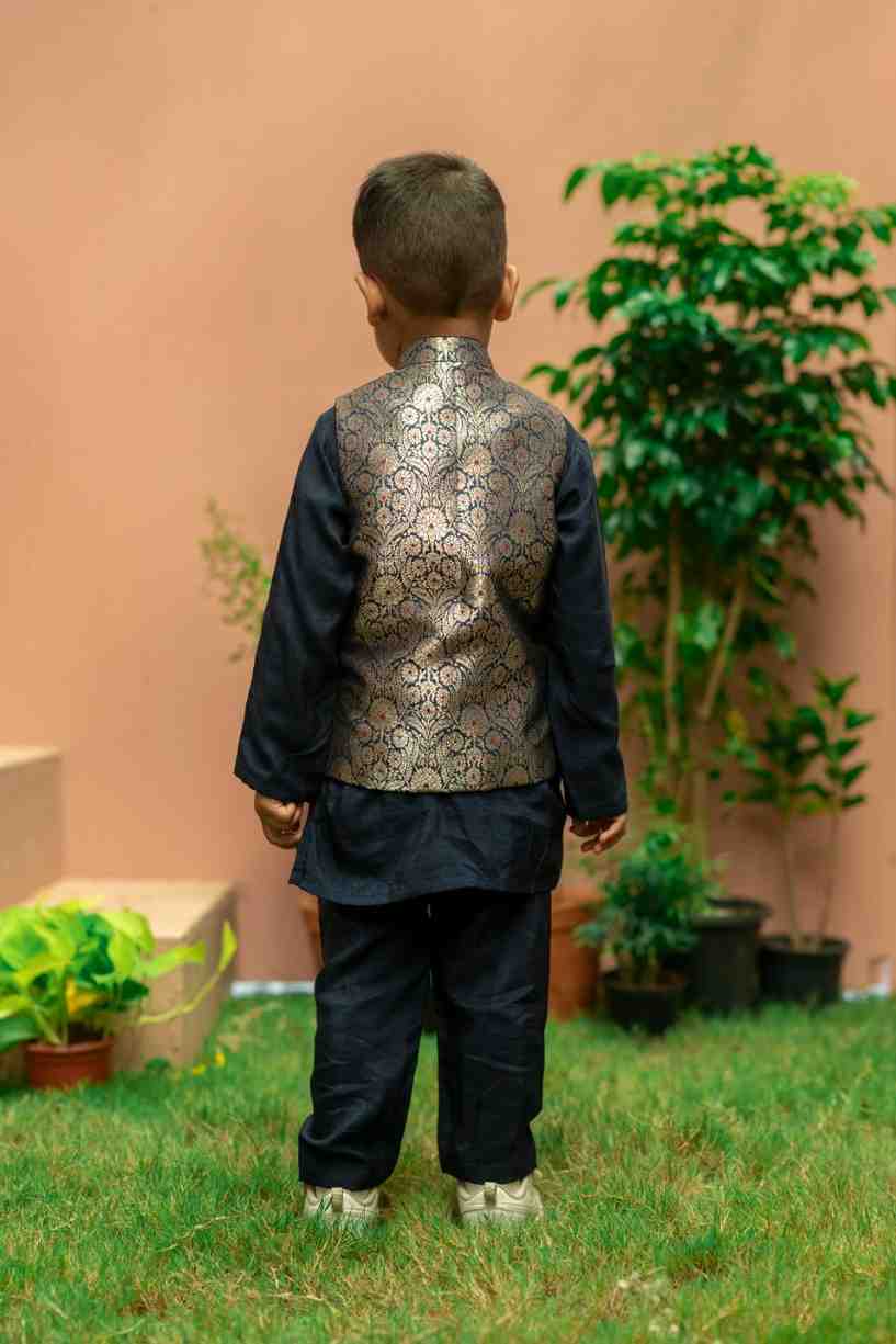 Blue Brocade Jacket Set