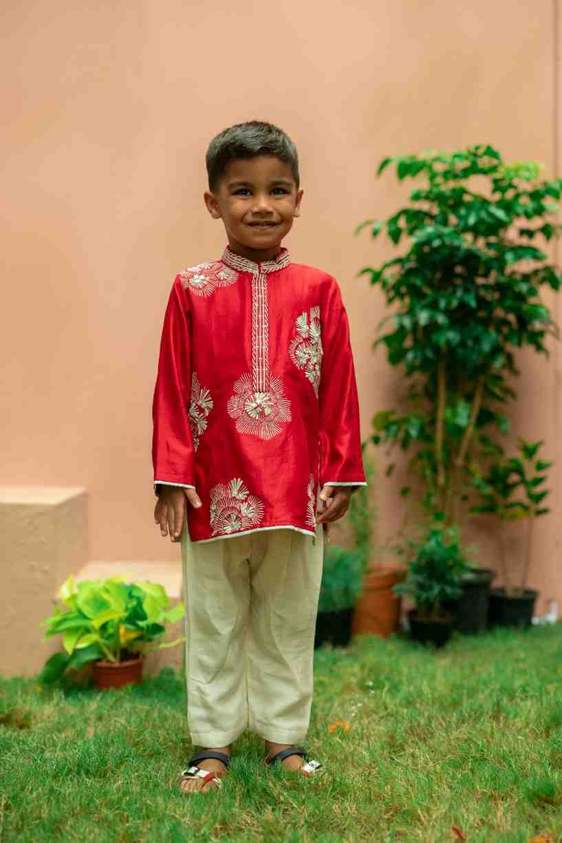 Red Embroidered Kurta Set