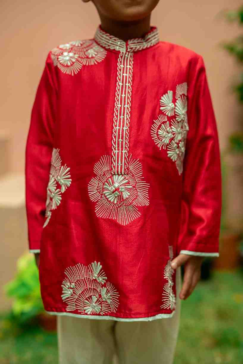 Red Embroidered Kurta Set