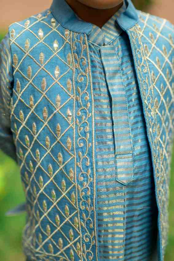 Blue Embroidered Jacket Set