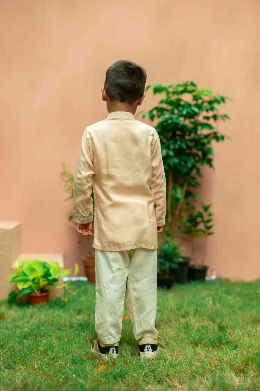 Peach Zari Kurta Set