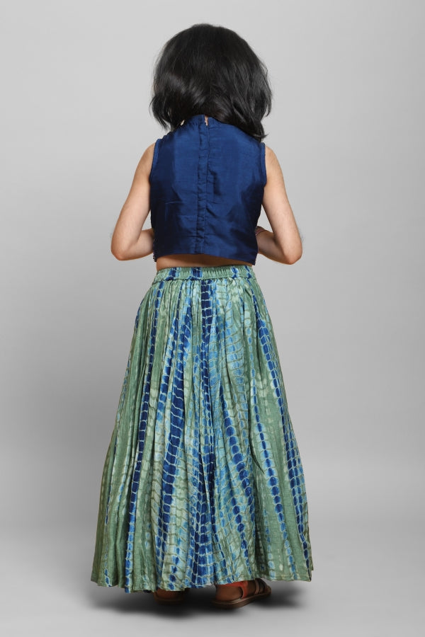 BLUE AND GREEN SHIBOREE TOP AND GHAGARA - P&S Company