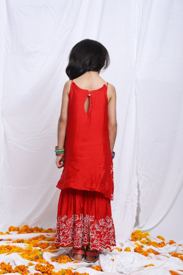 RED MOTI EMBROIDERED KURTA SHARARA - P&S Company