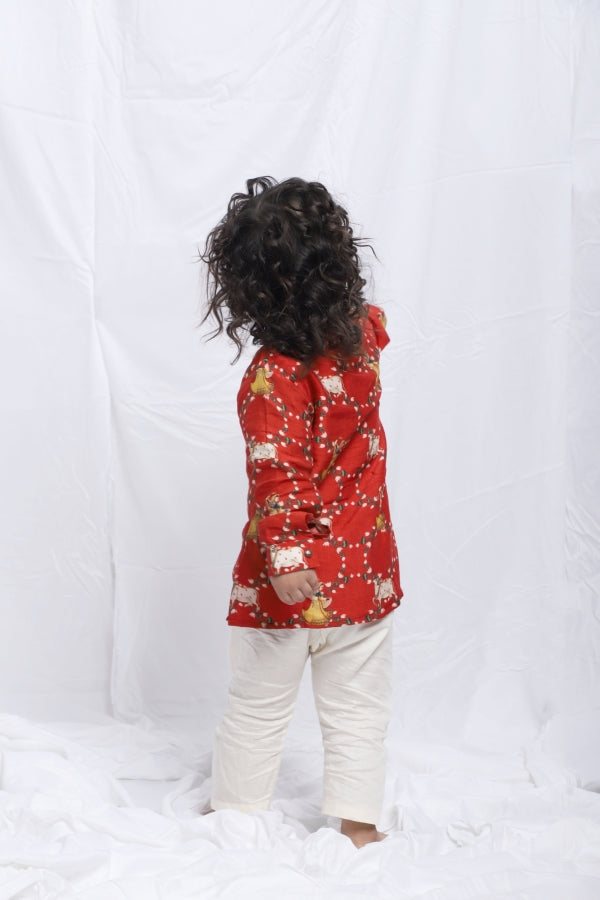 STYLISH COW RED KURTA WITH PAJAMA - P&S Company