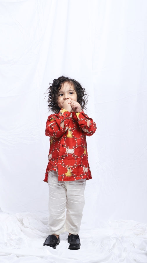 STYLISH COW RED KURTA WITH PAJAMA - P&S Company