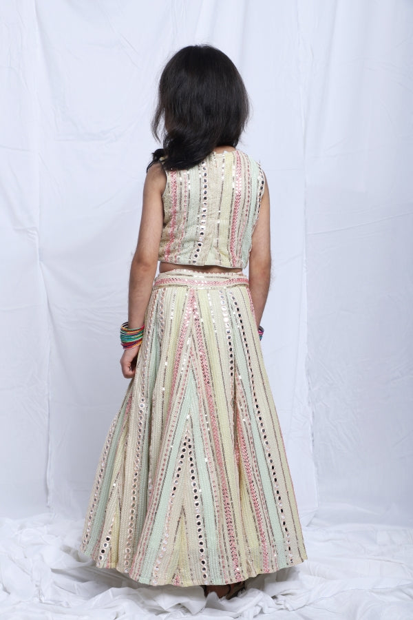 MINT HEAVY LINE MIRROR WORK GHAGARA AND BLOUSE - P&S Company