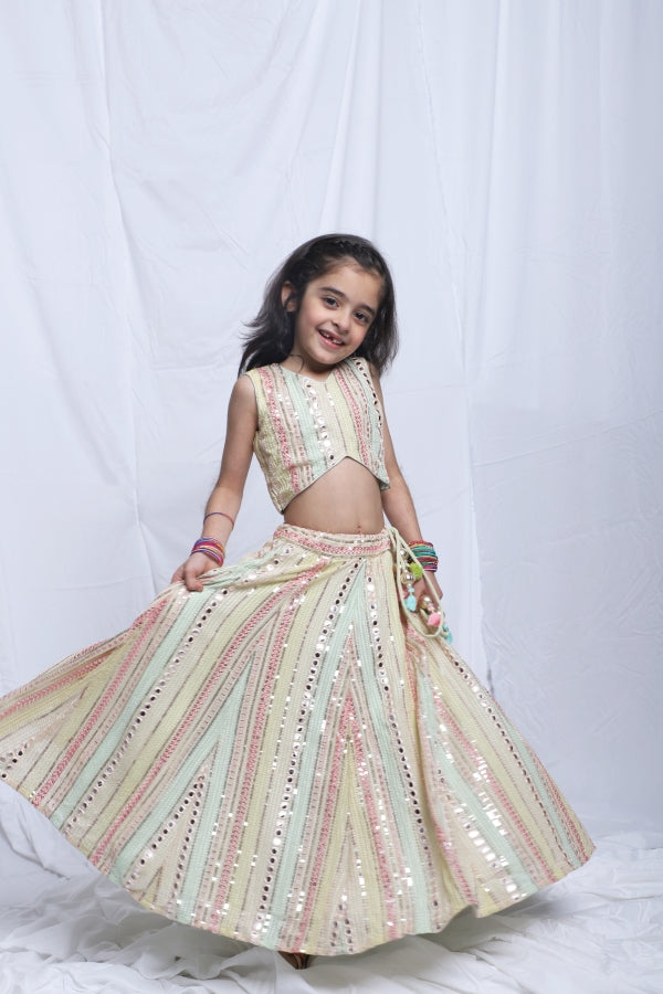 MINT HEAVY LINE MIRROR WORK GHAGARA AND BLOUSE - P&S Company