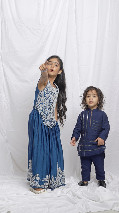 STYLISH NAVY BLUE KURTA AND PANTS - P&S Company