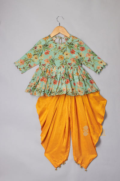 Printed  Peplum With Keshariya Dhoti Pants
