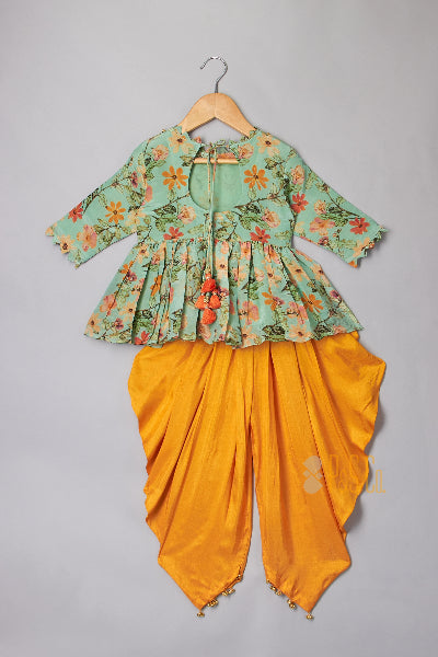 Printed  Peplum With Keshariya Dhoti Pants