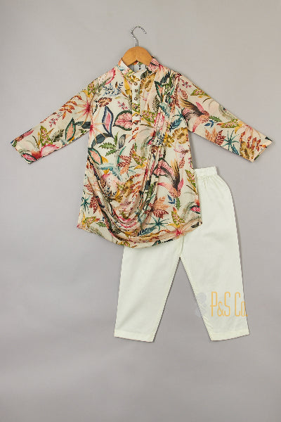 Tropical Print Cowl Kurta and Pyjama