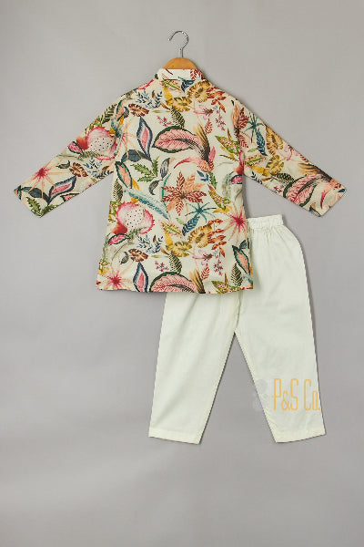 Tropical Print Cowl Kurta and Pyjama
