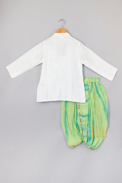 Peacock Embroidered Angarkha Kurta With Shibori Dhoti