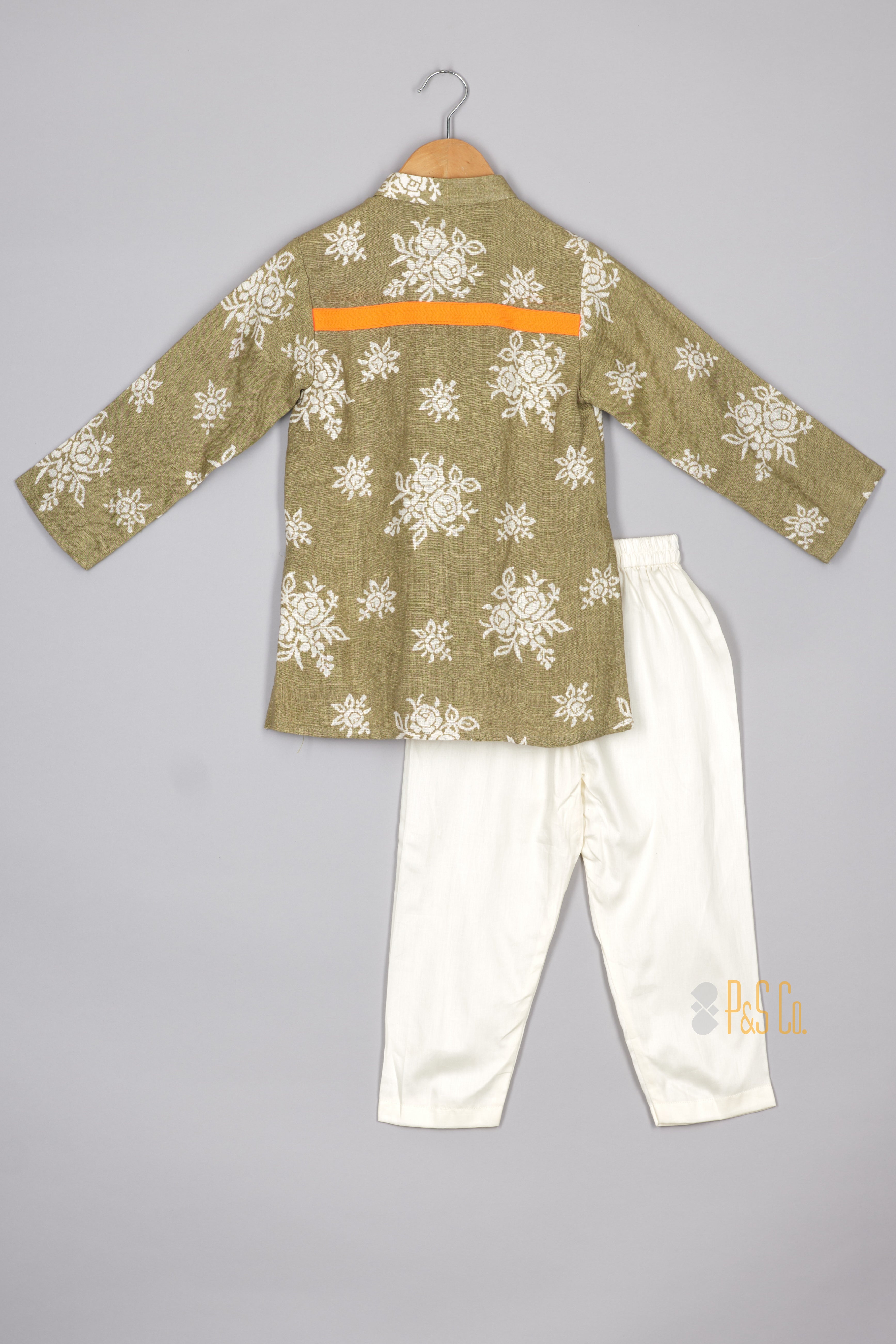 Green Floral Linen Kurta and Pant