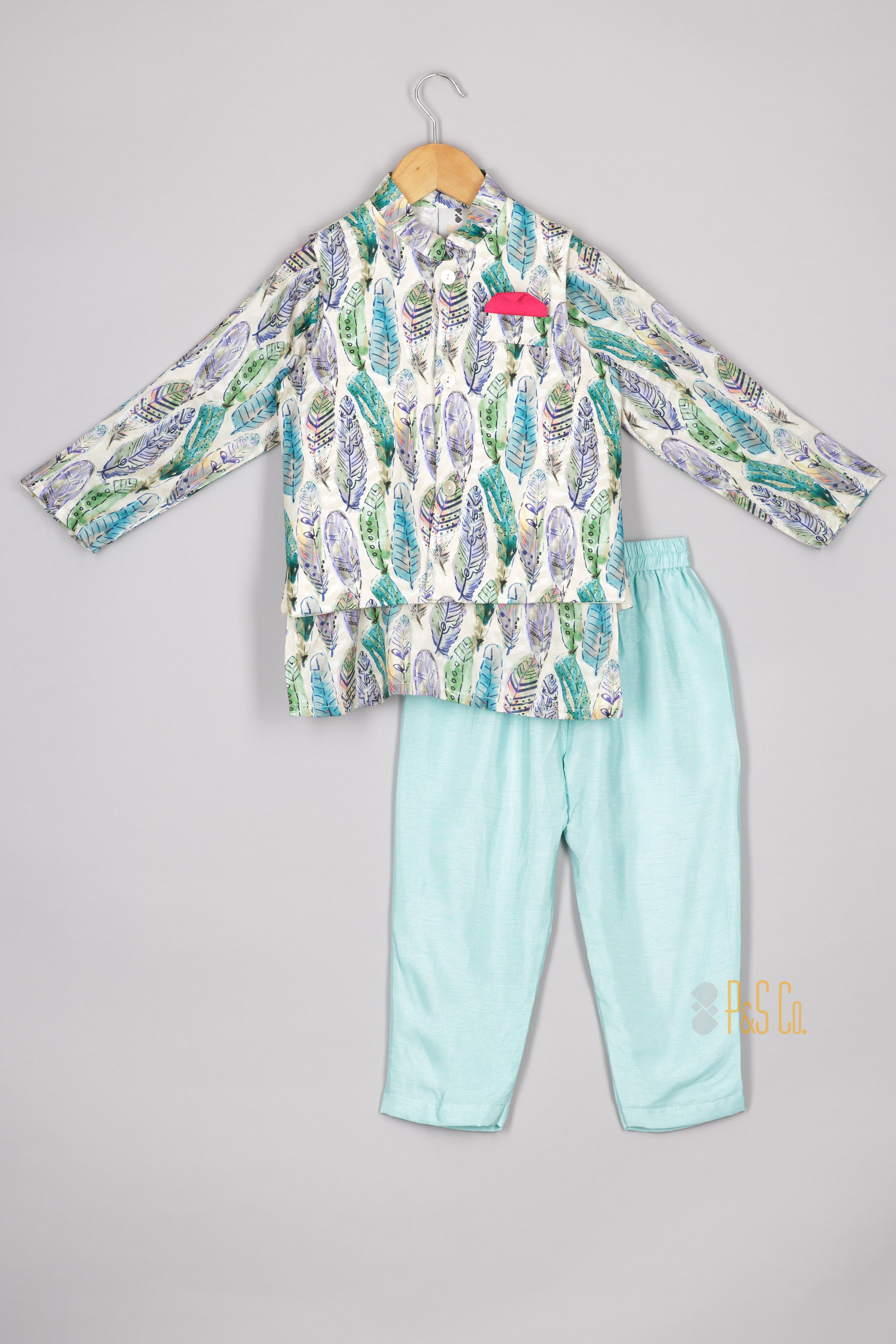 Leaf Printed Nehru Jacket Set