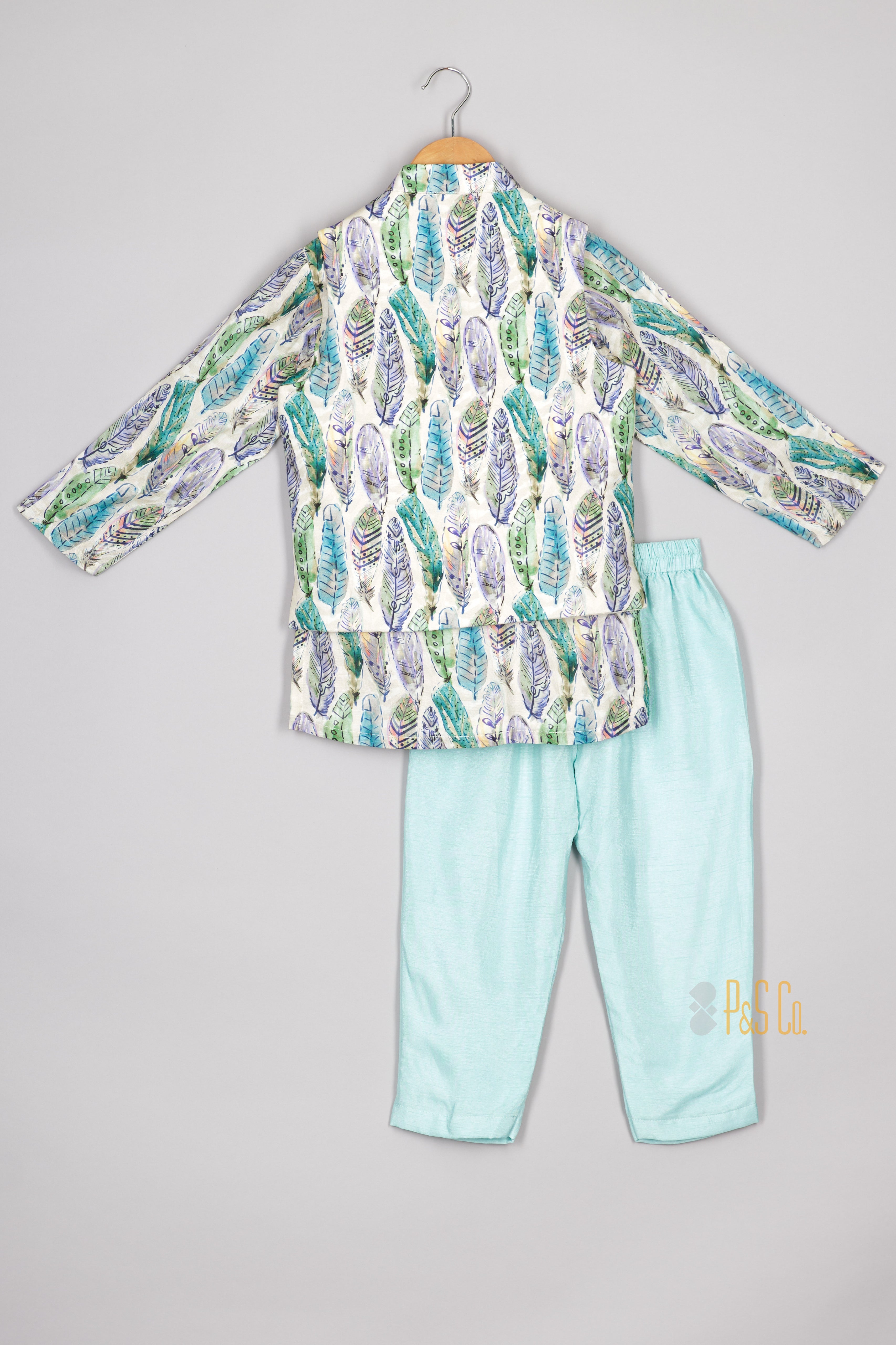 Leaf Printed Nehru Jacket Set