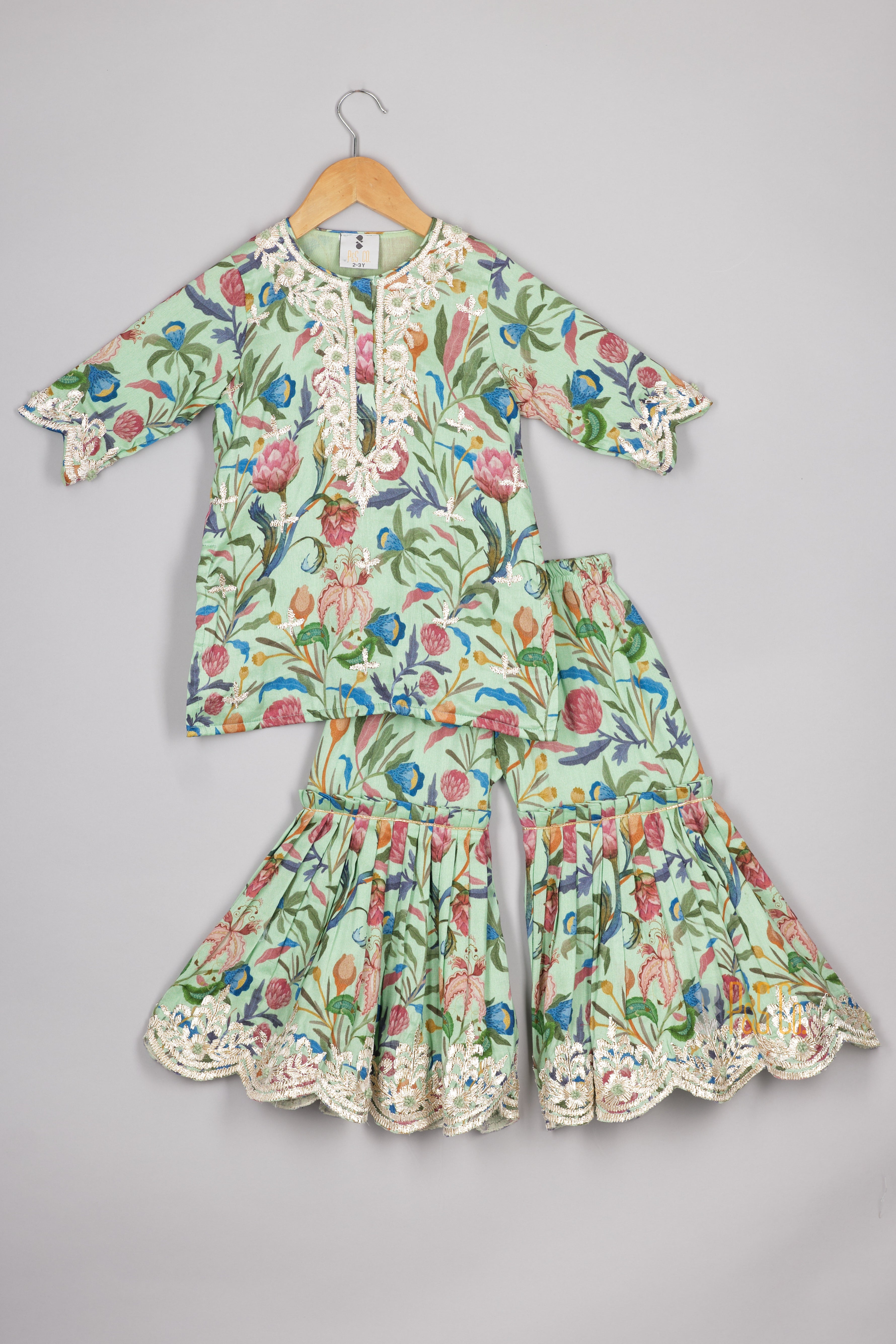 Green Floral Chanderi Kurta Sharara