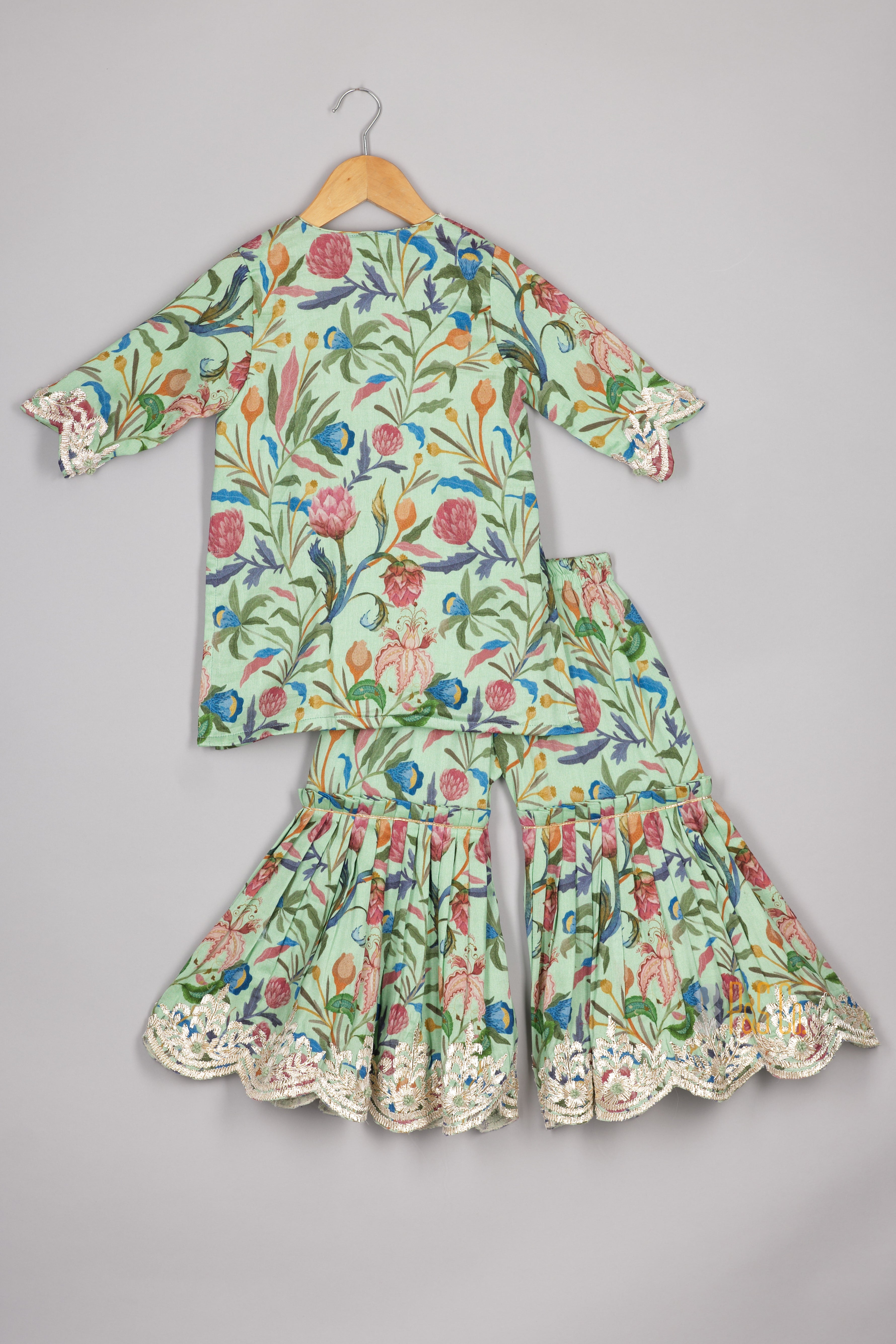 Green Floral Chanderi Kurta Sharara