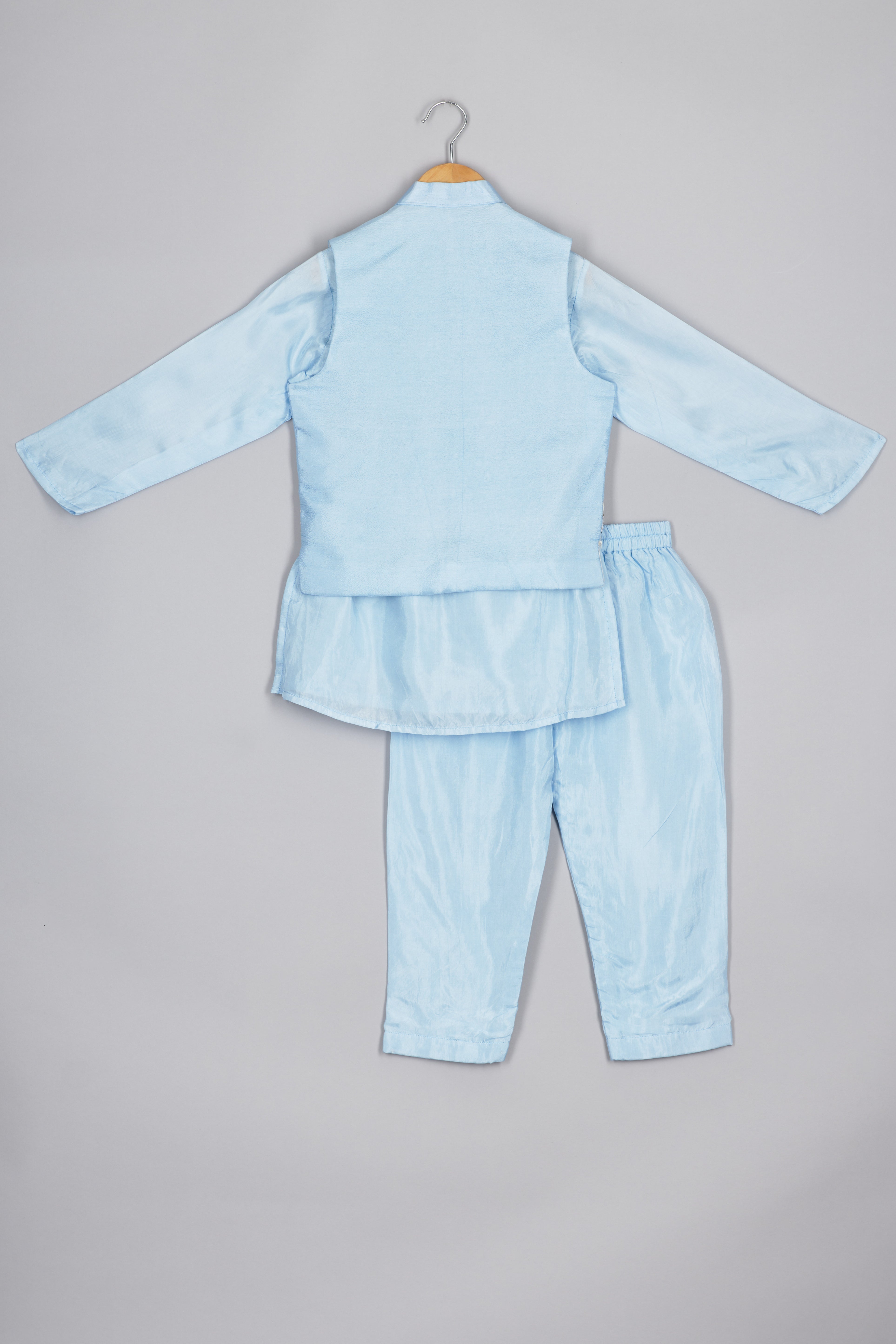 Cord Embroidered Powder Blue Nehru Jacket Set