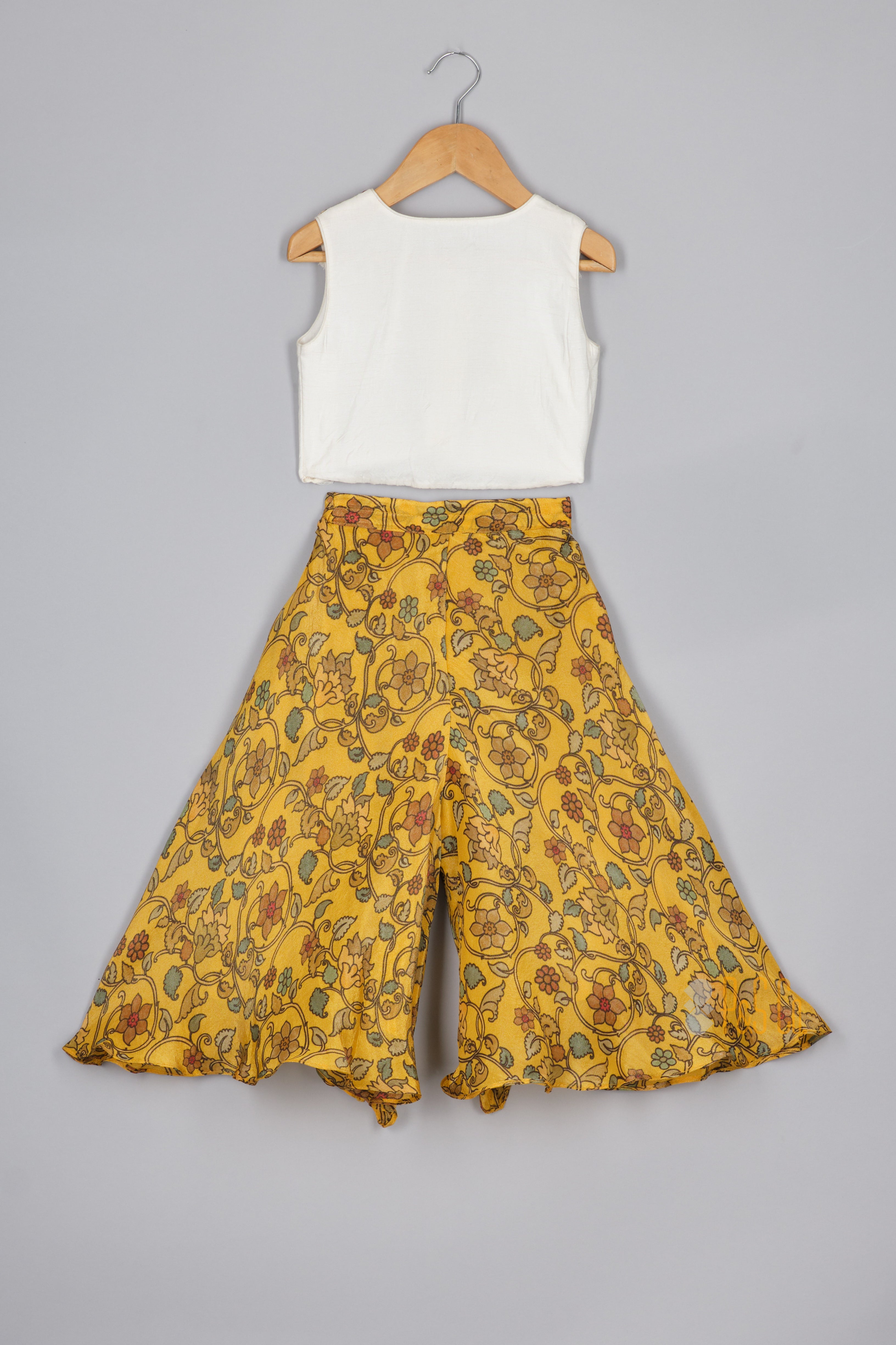 Off White Embroidered Top and Silk Tissue Flare Pant