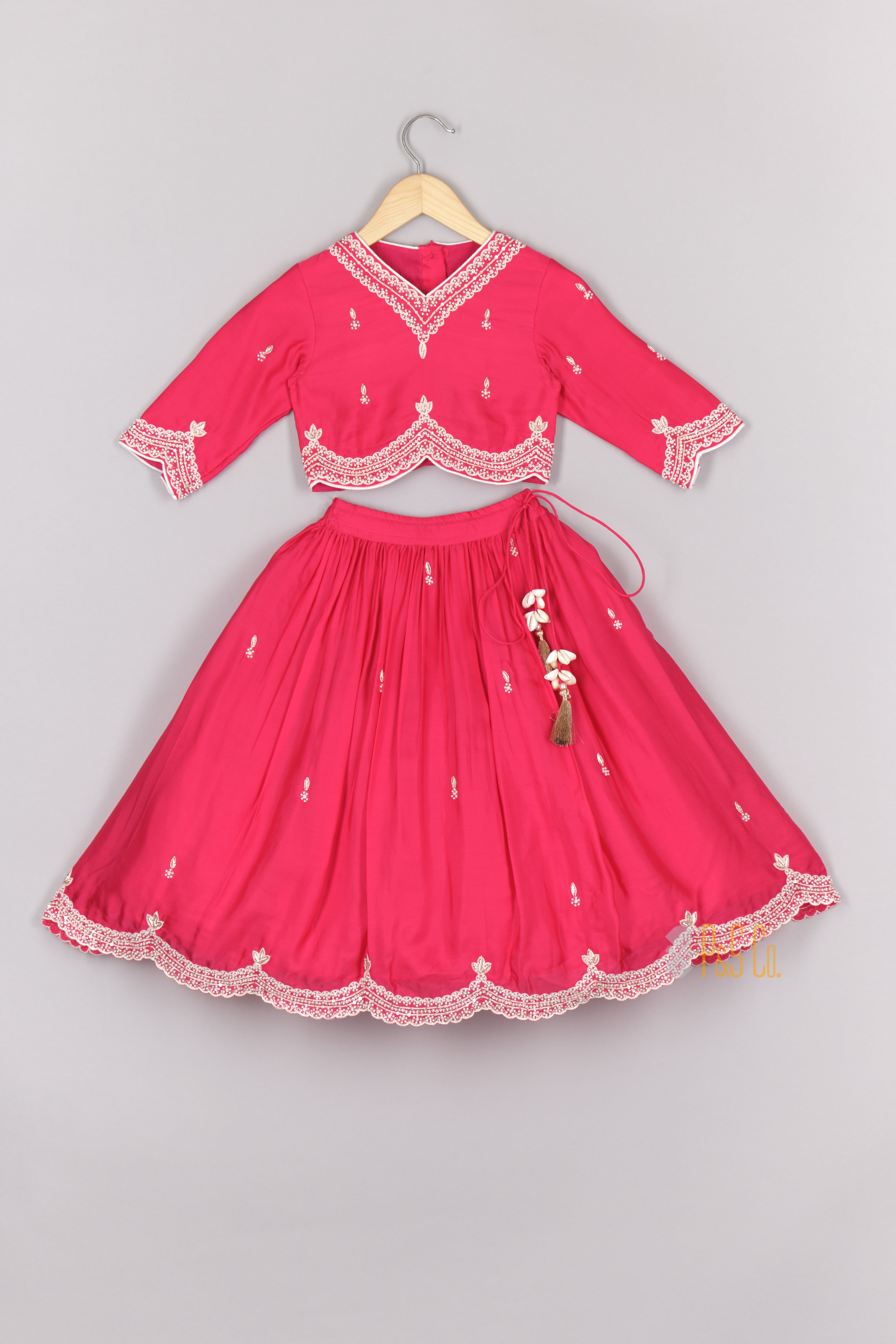 Beautiful Fuchia Pink Beads Embroidered Ghagara Blouse