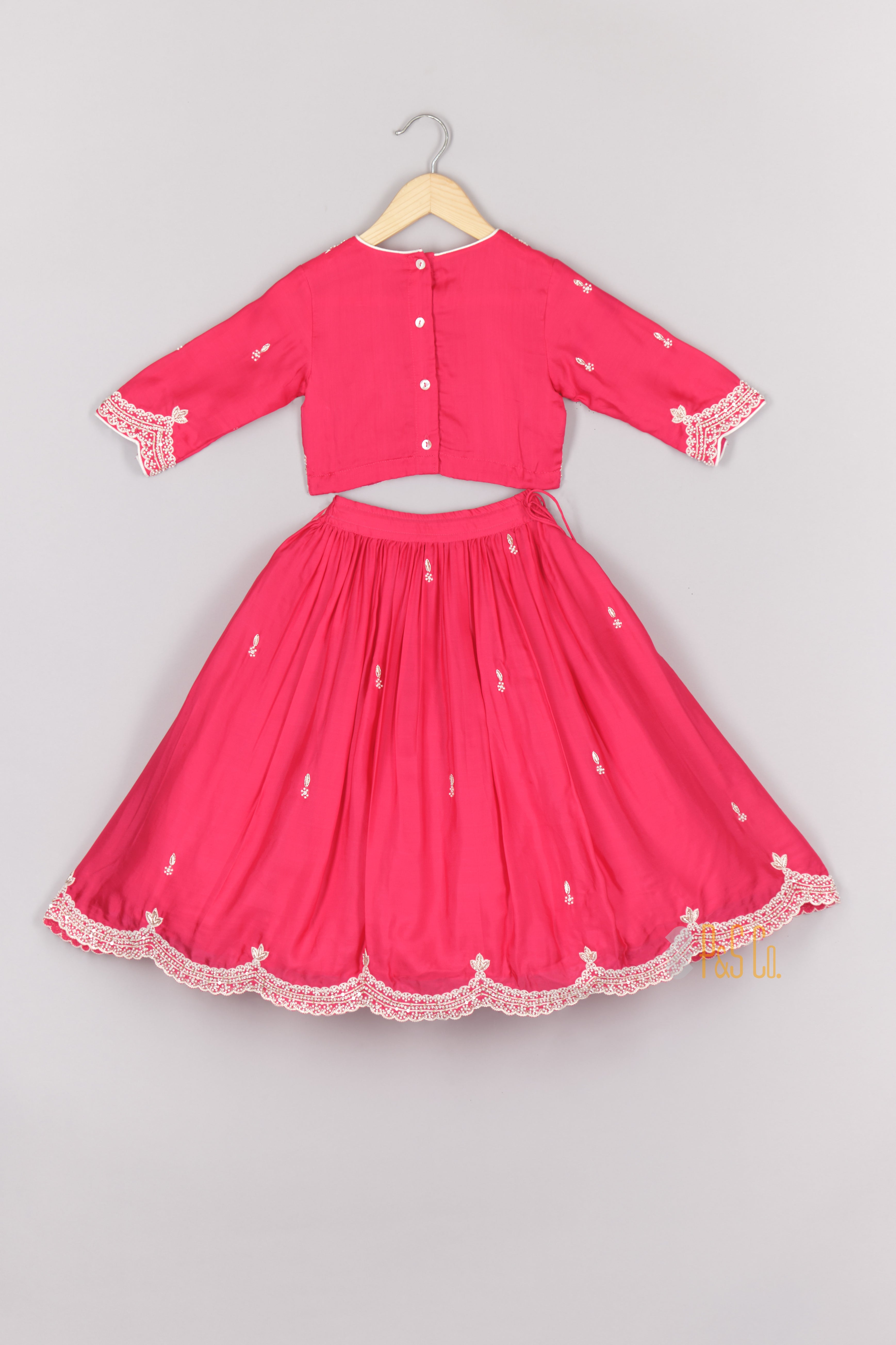 Beautiful Fuchia Pink Beads Embroidered Ghagara Blouse