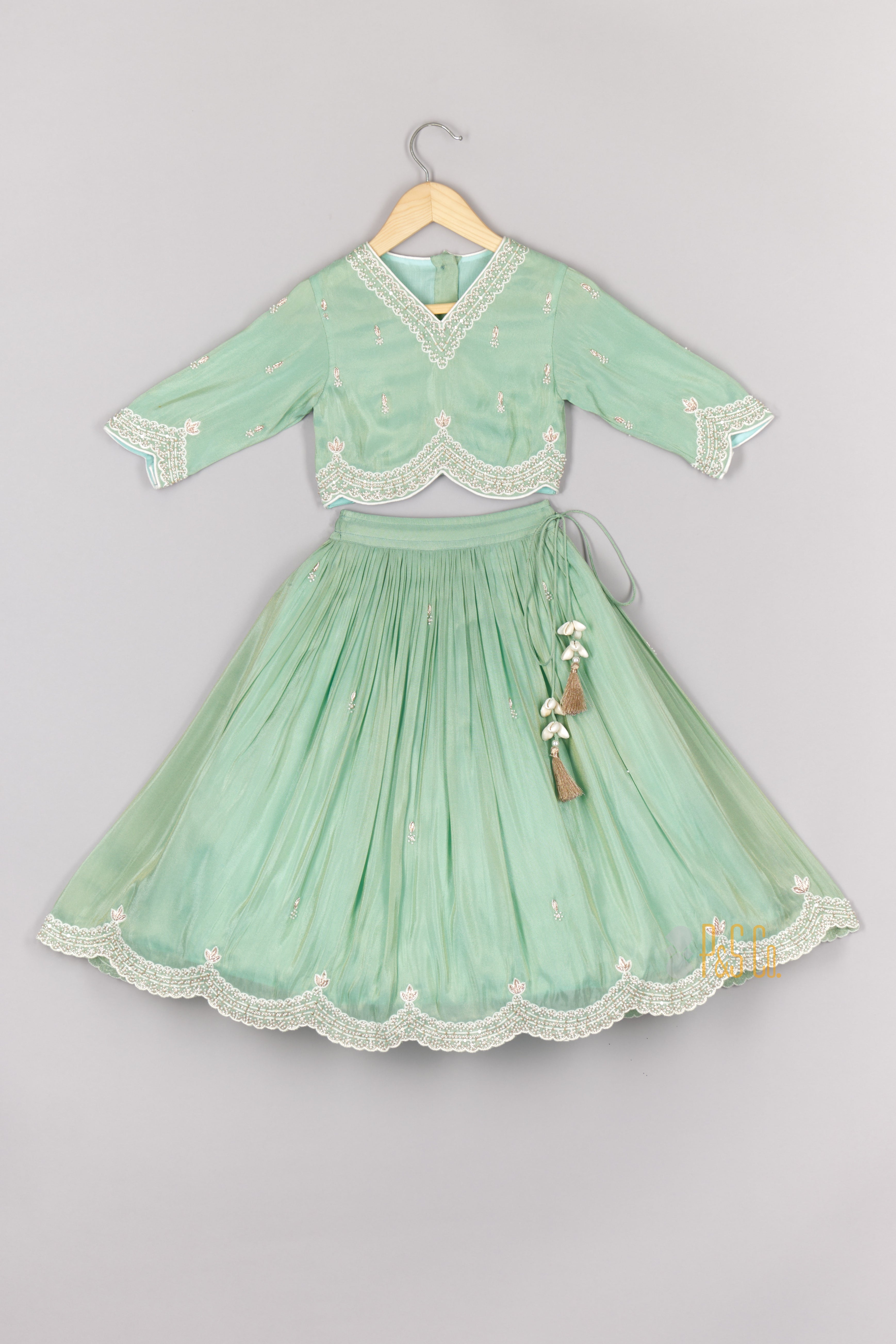 Beautiful Sea Green Beads Embroidered Ghagara Blouse