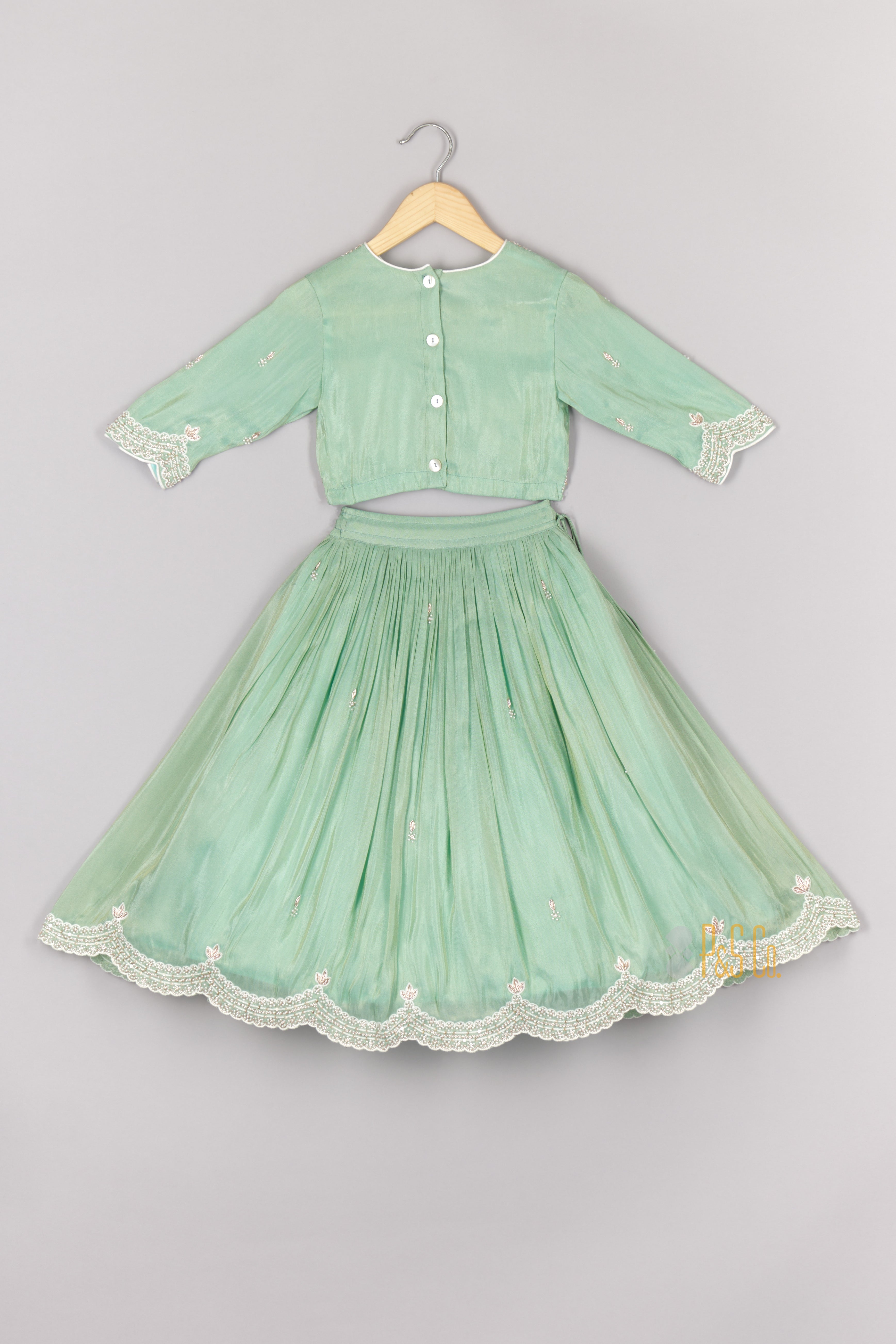 Beautiful Sea Green Beads Embroidered Ghagara Blouse