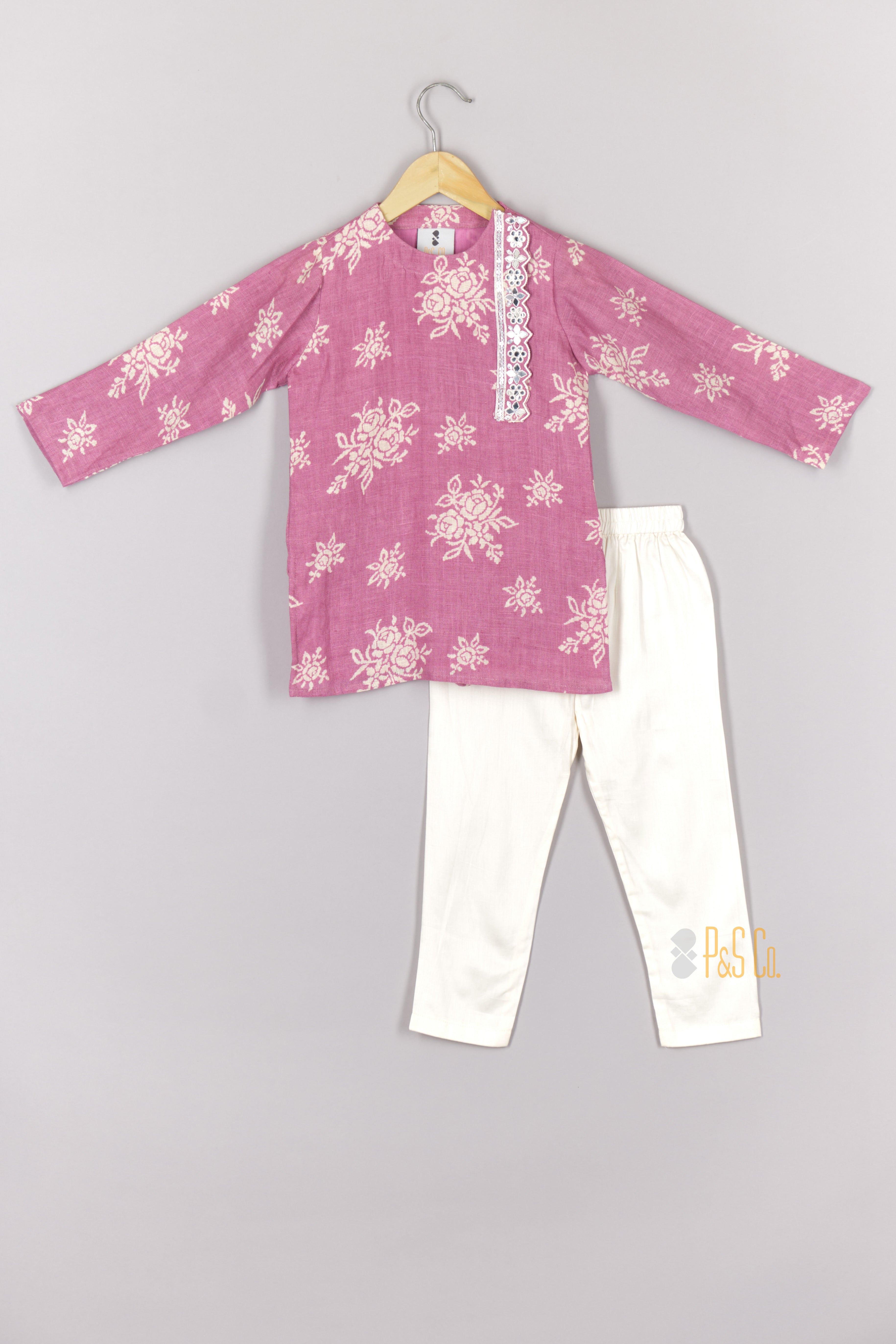 Lavender Linen Printed Kurta and Pant