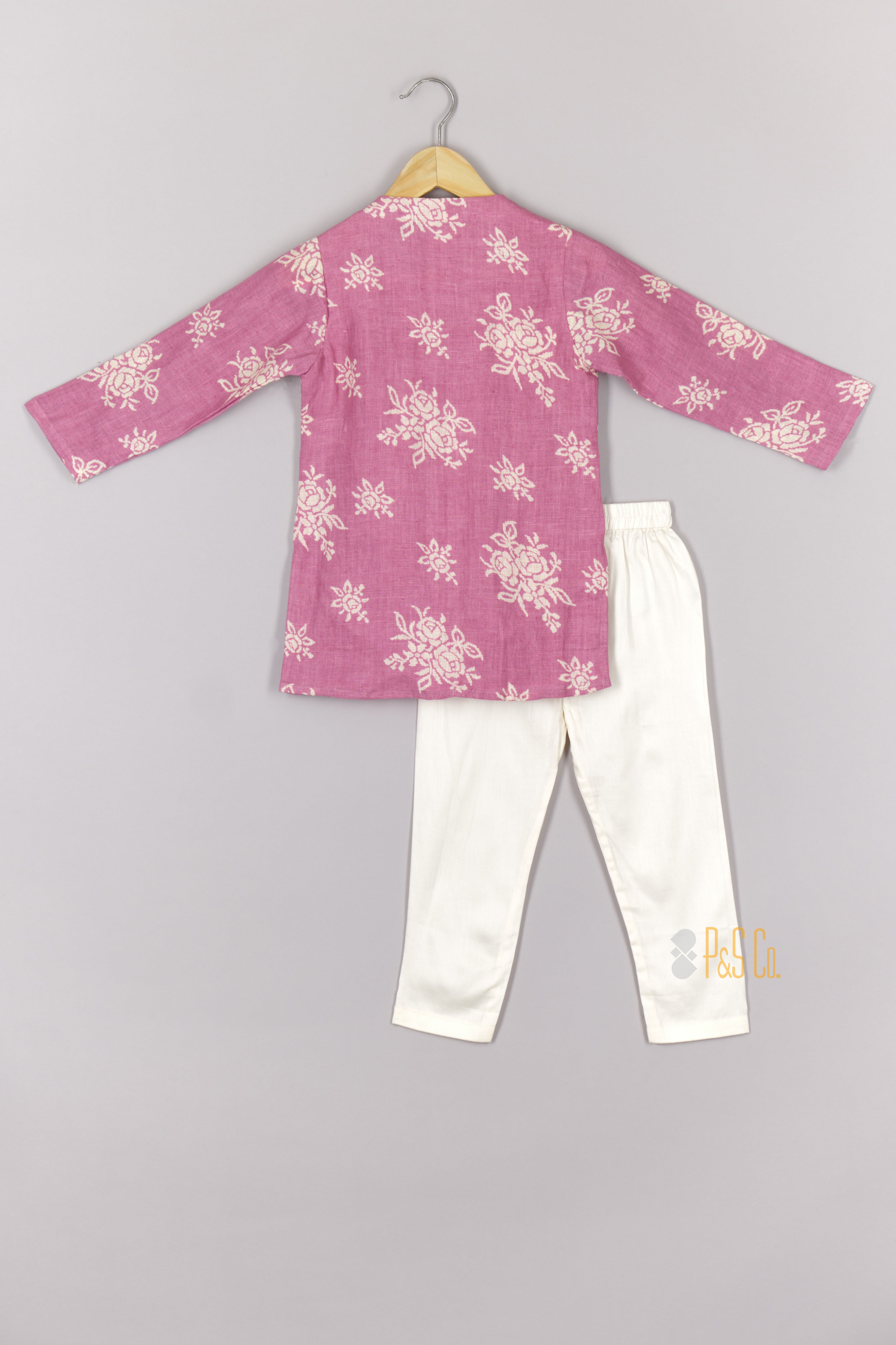 Lavender Linen Printed Kurta and Pant