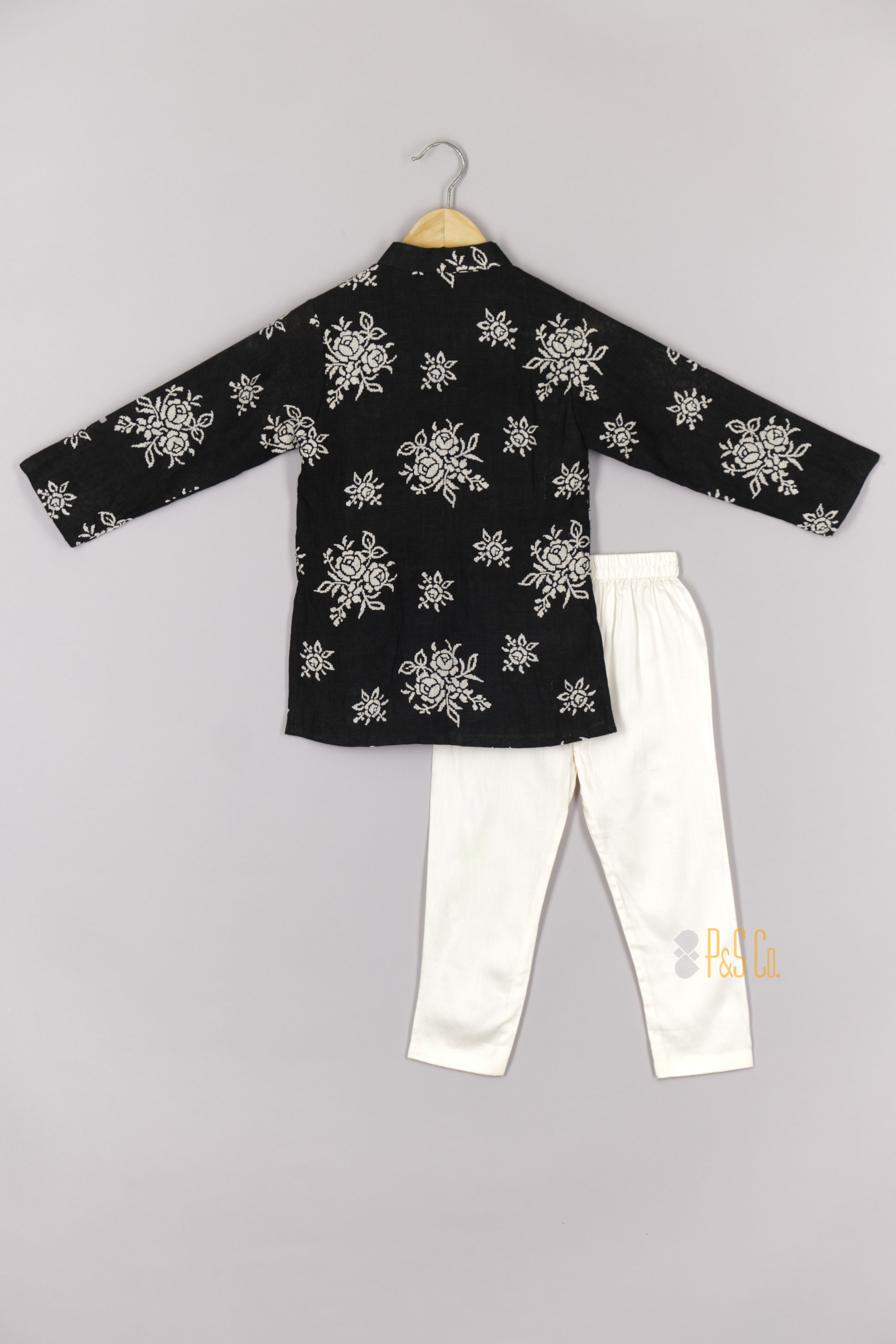 Black Linen Printed Kurta And Pant