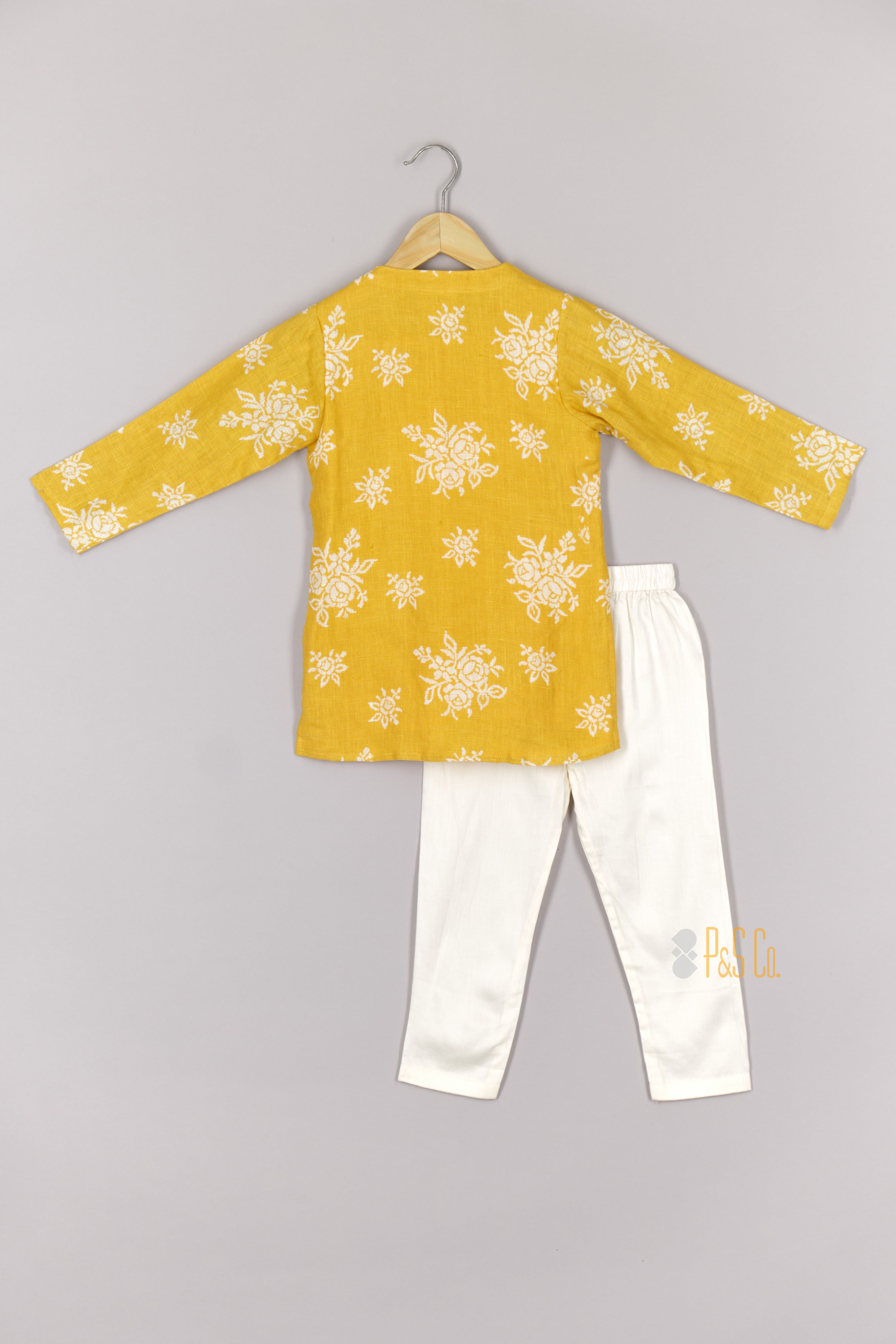 Yellow Linen Printed Kurta and Pant