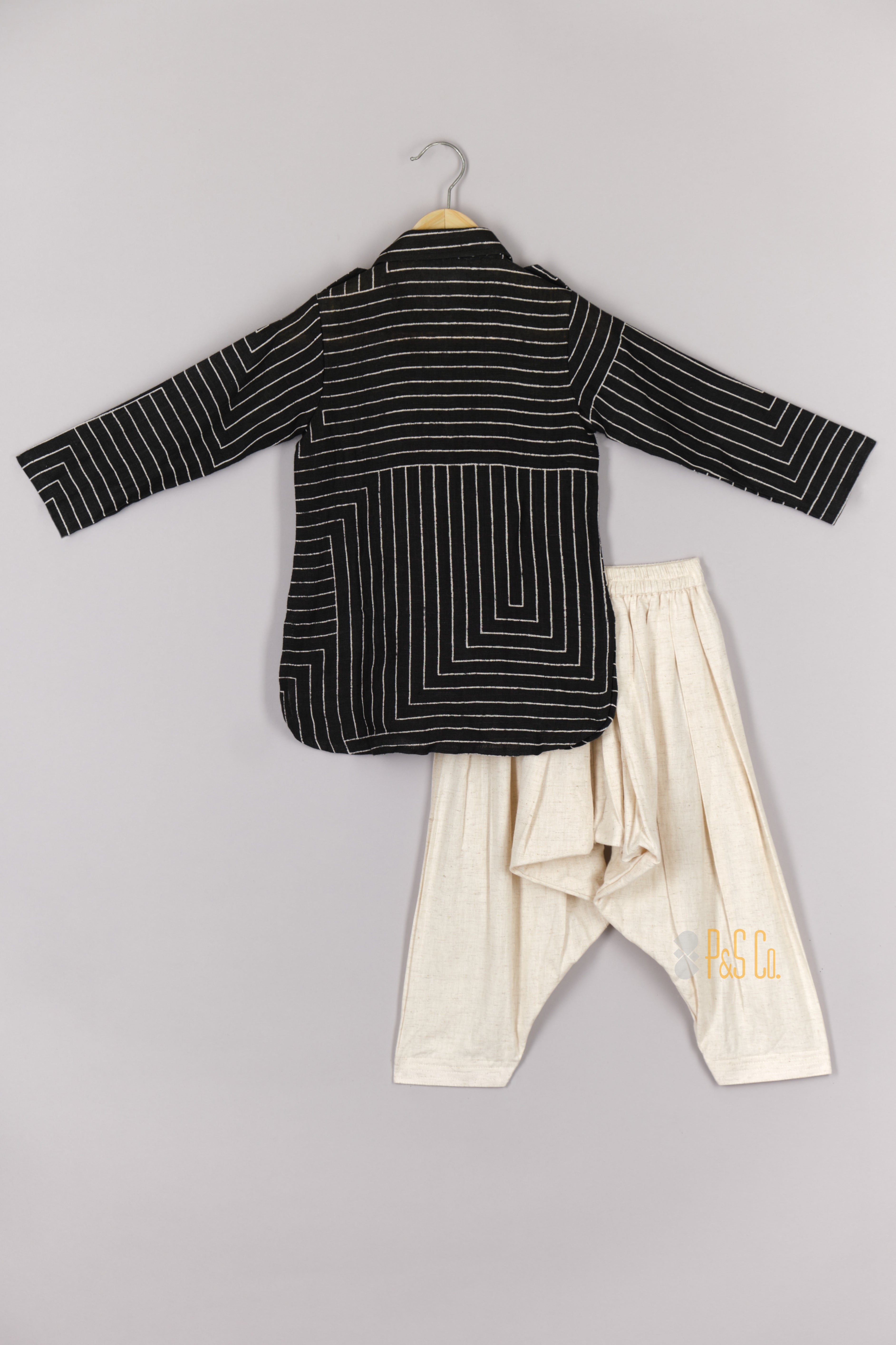 Black Linen Pathani Kurta And Patiala