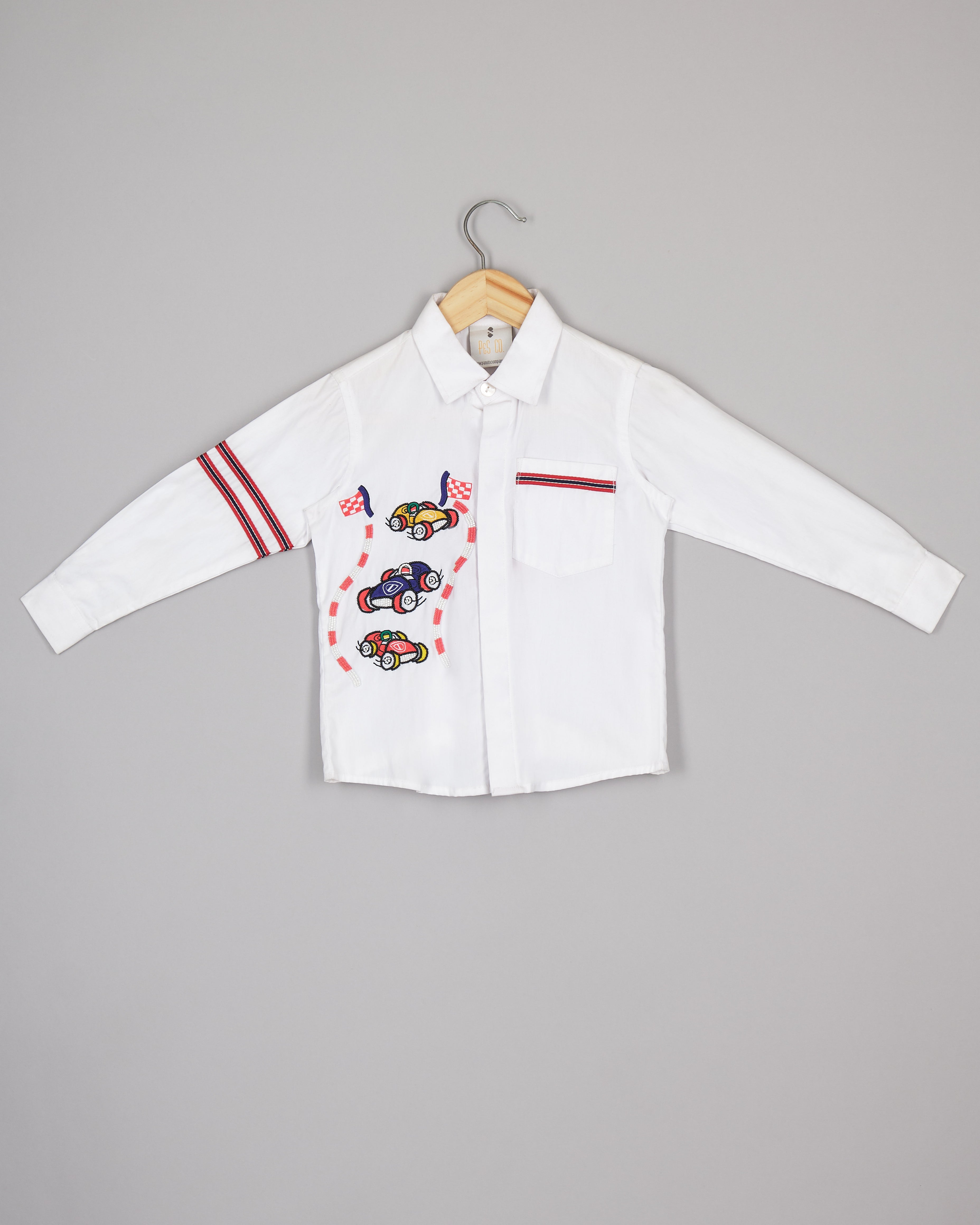 White Car Embroidered Shirt
