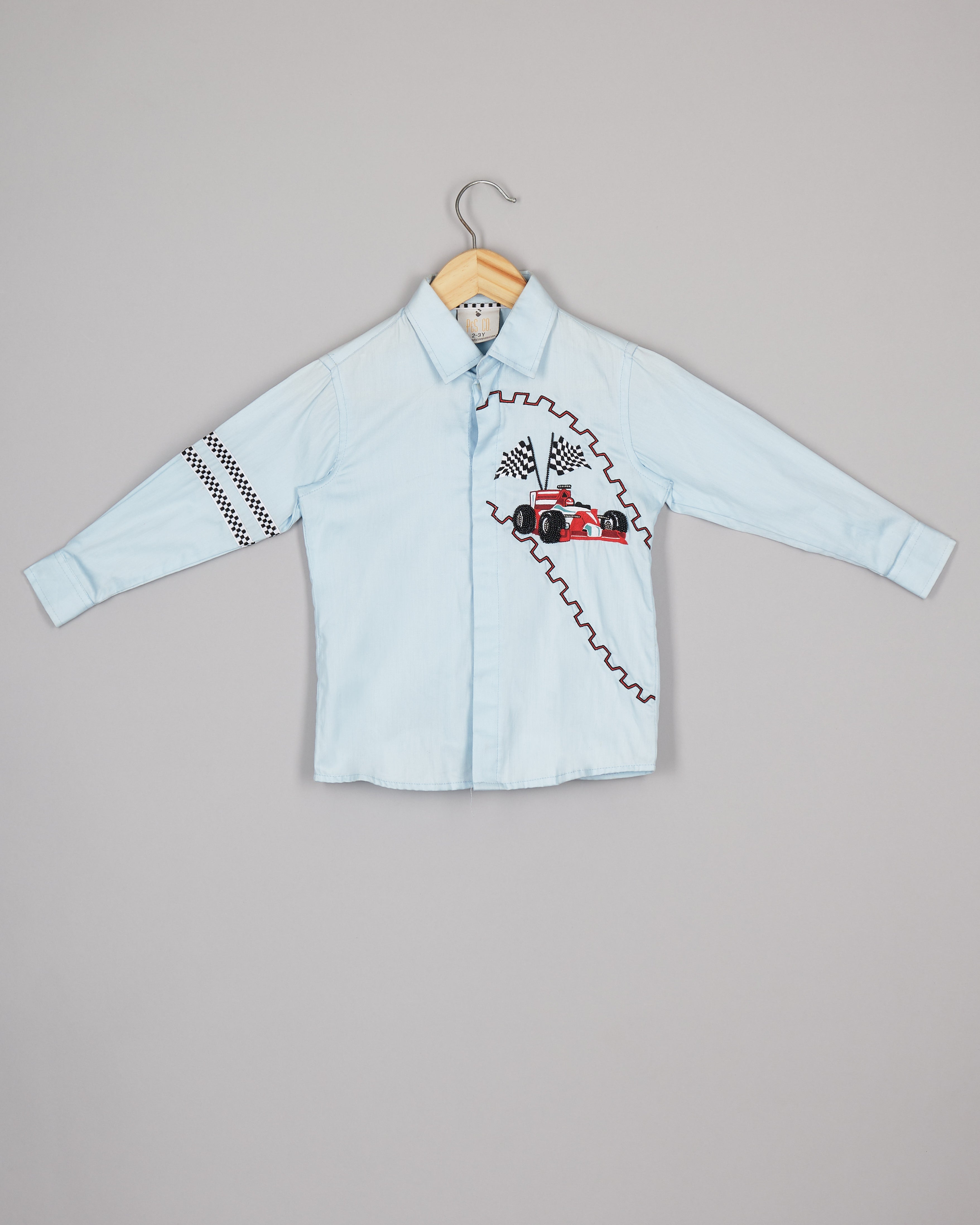 Blue Racing Car Embroidered Shirt