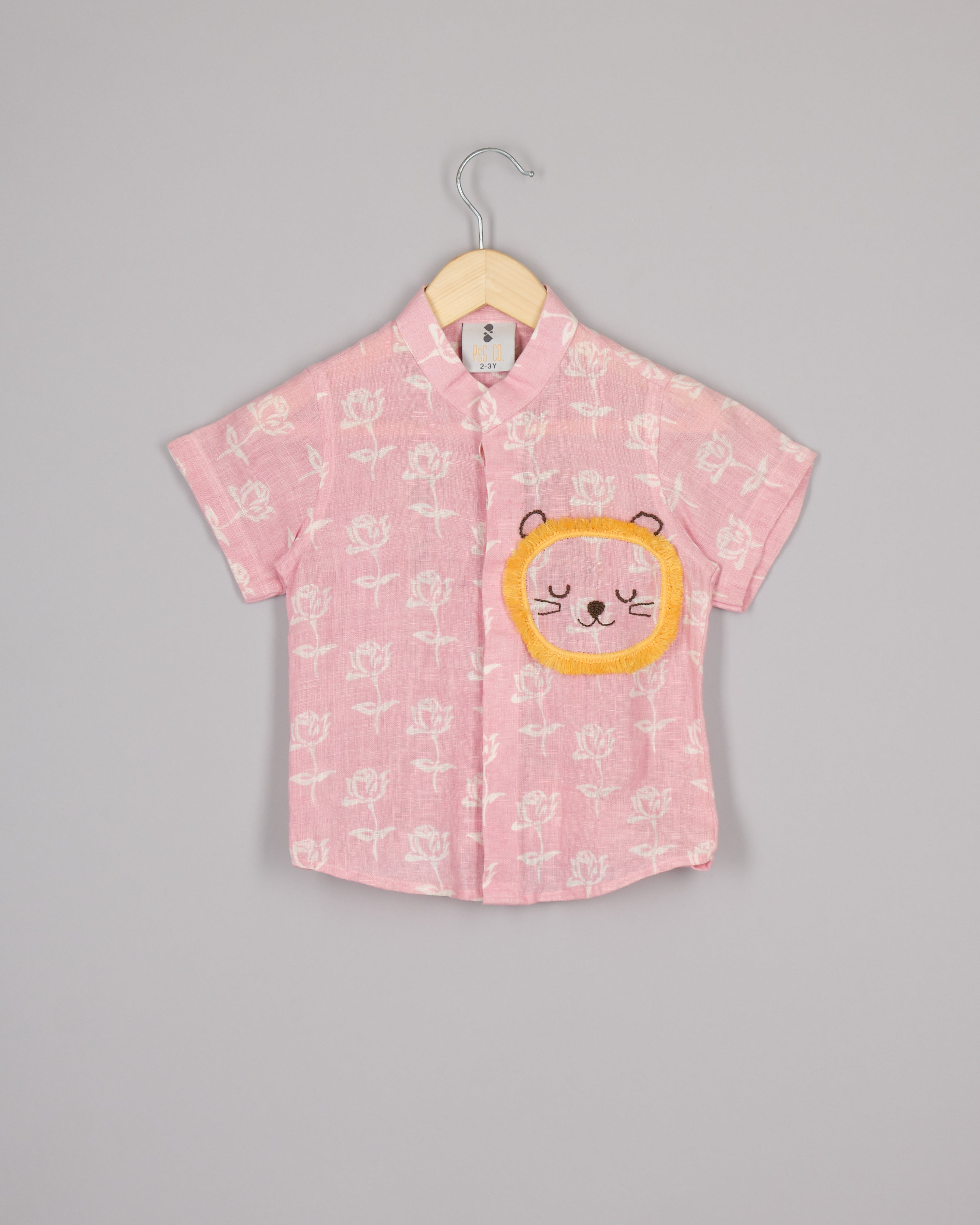 Pink Linen Lion Face Shirt